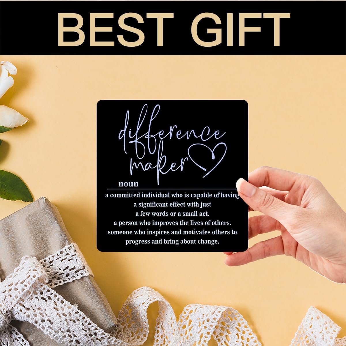 Wooden Table Sign Office Decor Difference Maker Definition Desk Decor Wood Plaque With Stand Thank You Gifts for Boss Women Best Mom Coworker Teacher Office Desk Accessories(Black)-C04