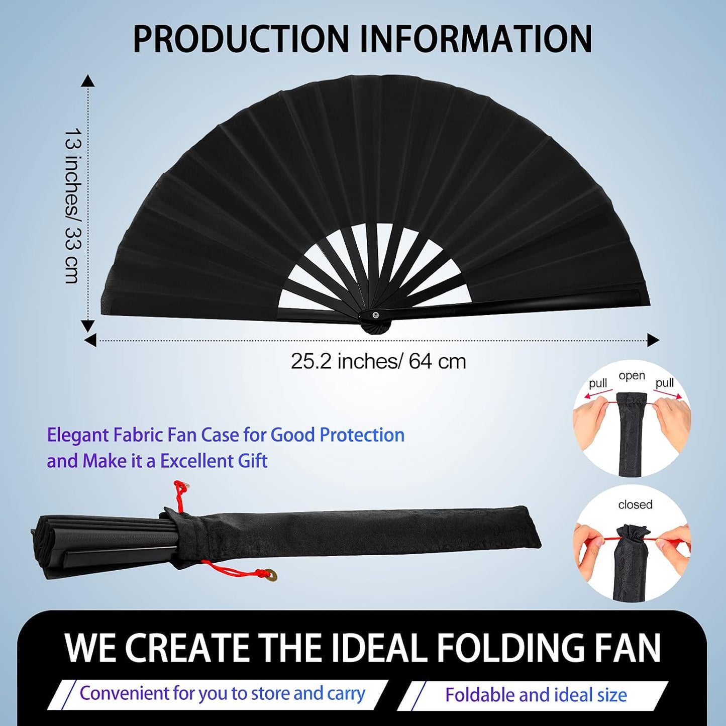 Blulu 4 Pcs 13 Inch Large Folding Hand Fans for Line Dancing Big Clapping Popping Raves Fans Bulk for Dancing Boots on The Ground Festival Party Decoration(Classic Style, Black)