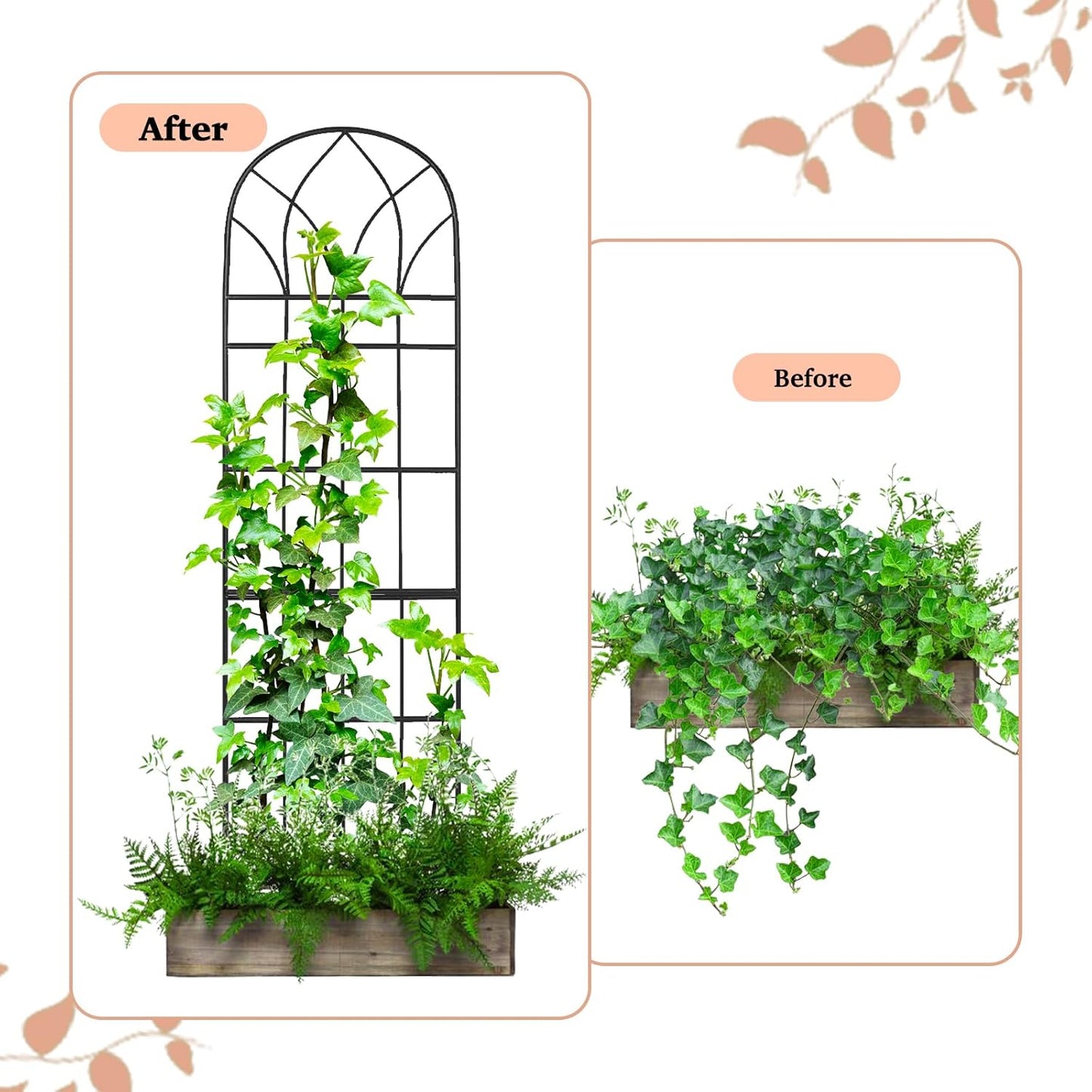 Garden Trellis for Climbing Plants Outdoor, 62"X15" Metal Garden Trellises, Decorative Garden Fencing Flower Trellis with Durable Powder Coating for Vines, Vegetable Support, Black (4, Pattern-B)