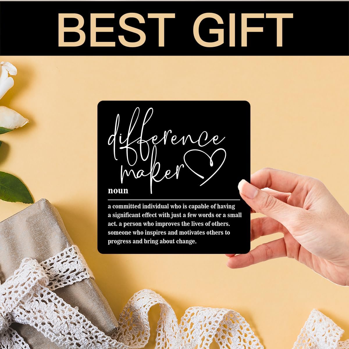 Wooden Table Sign Gift Difference Maker Definition Desk Decor Wood Plaque With Stand Unique Gift Ideas for Boss Women Best Mom Coworker Teacher Office(Black)-A03