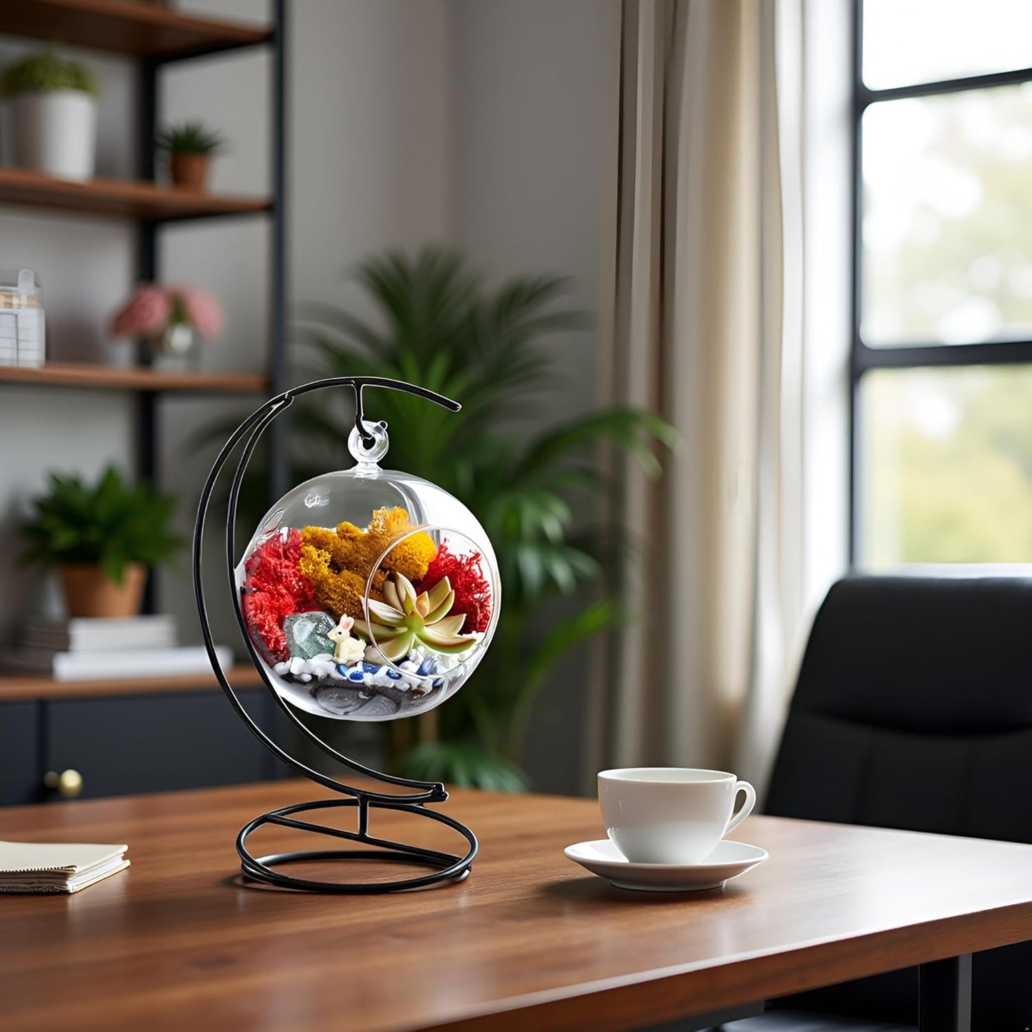 5" DIY Globe Terrarium Kit - Hanging Glass Planter with Stand for Adults & Kids - Build Your Own Mini Ecosystem with Moss, Crystals, Tools & Figurine - Handcrafted in USA