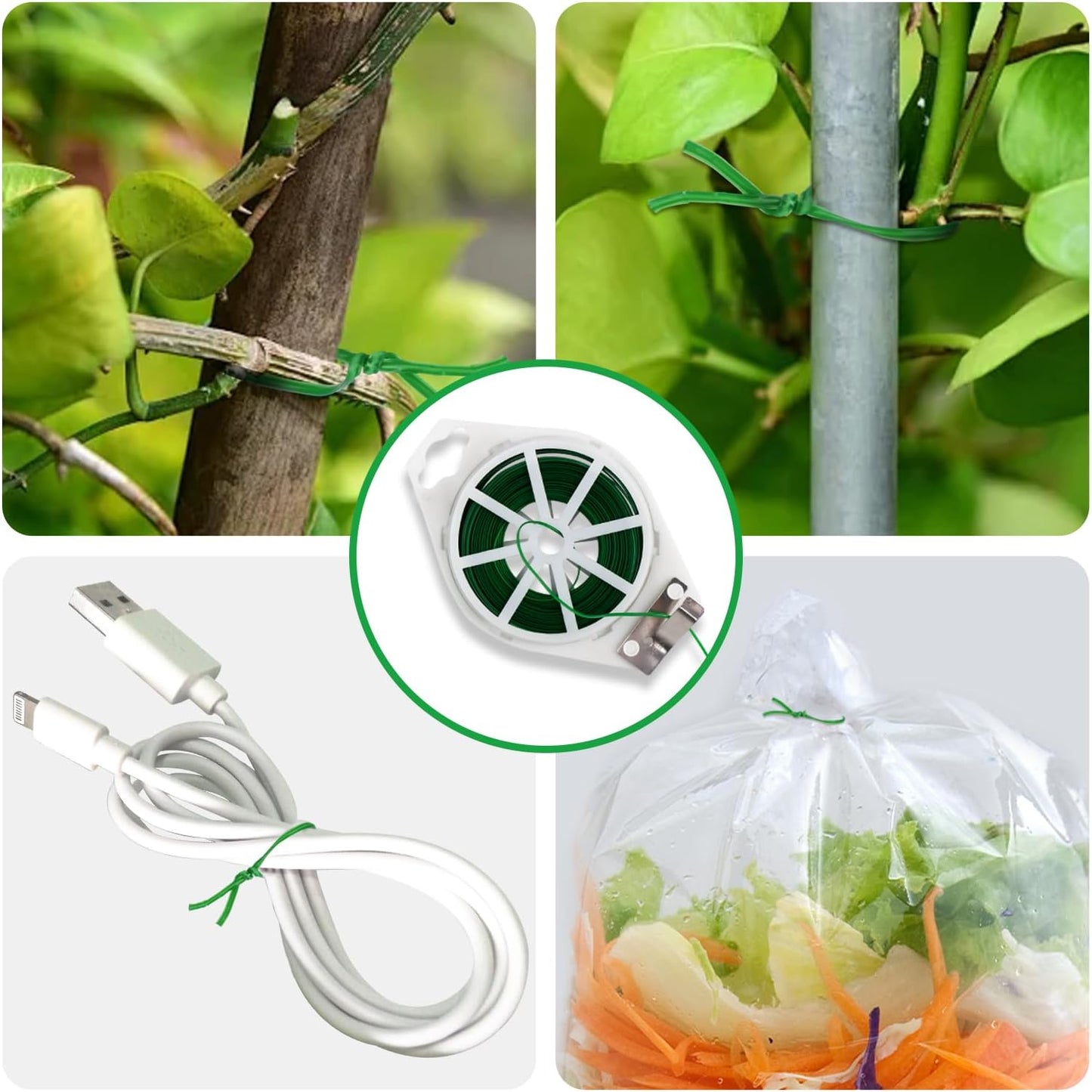 2 Pack 492FT Garden Twist Tie with Built-in Cutter, Rustproof Green Coated Plant Ties for Gardening, Flexible Reusable Tomatoes Ties Support for Indoor Outdoor Home and Office Use