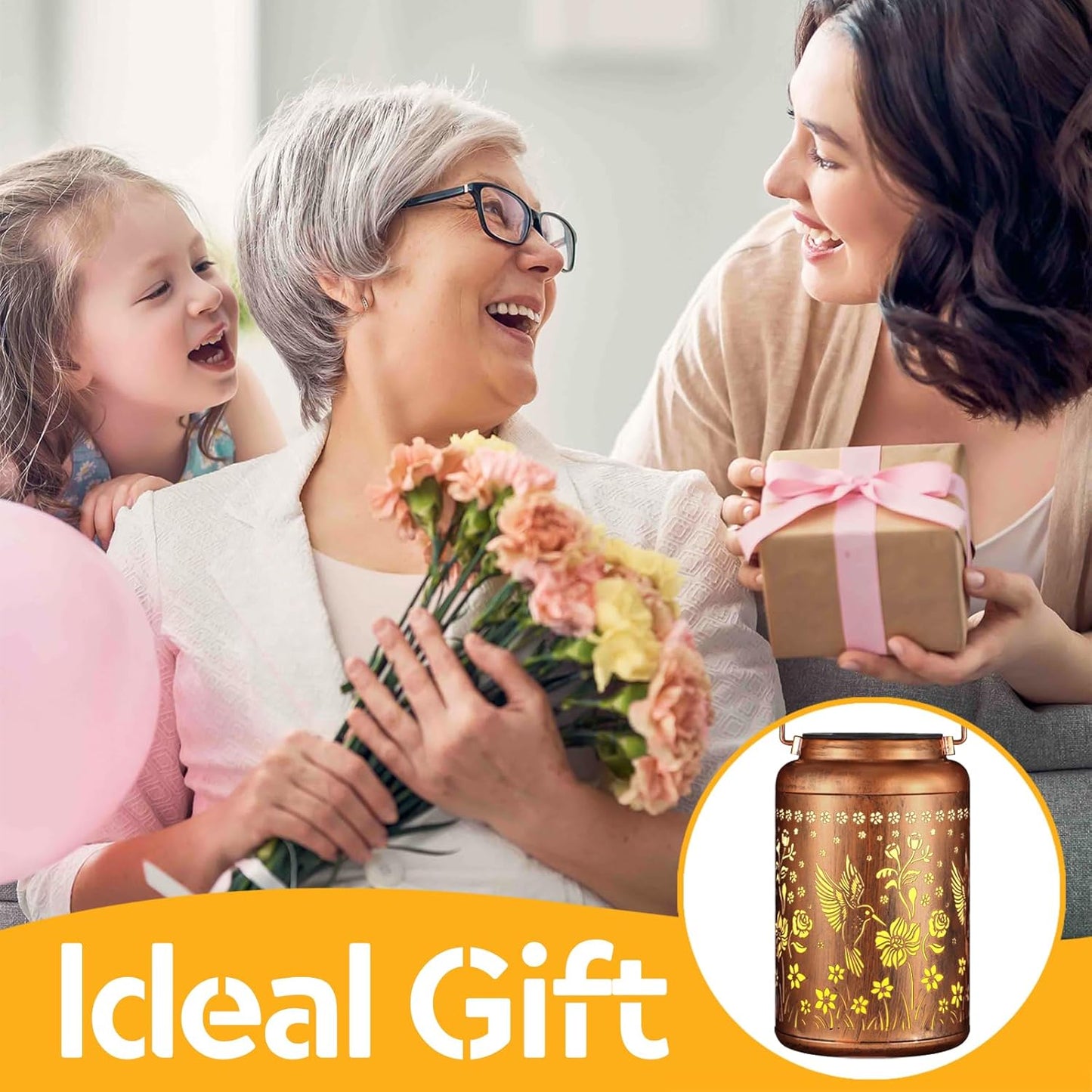 2 Pack Solar Lanterns Outdoor Waterproof, Hummingbird Garden Decor Gifts for Women Mom Grandma Hanging Solar Lights Metal Solar Decoration Outside for Yard, Patio, Lawn, Pathway