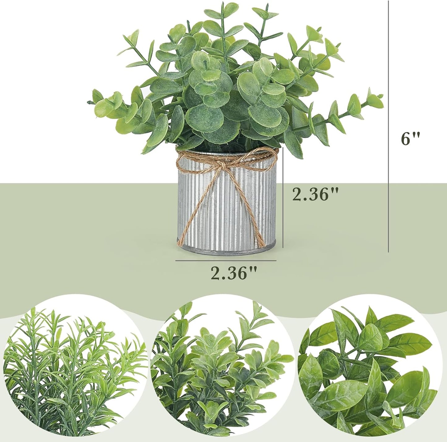 Mkono 4 Packs Small Fake Plants in Farmhouse Galvanized Pots Table Centerpiece Mini Potted Artificial Plants Faux Eucalyptus for Shelf Office Rustic Home Decor