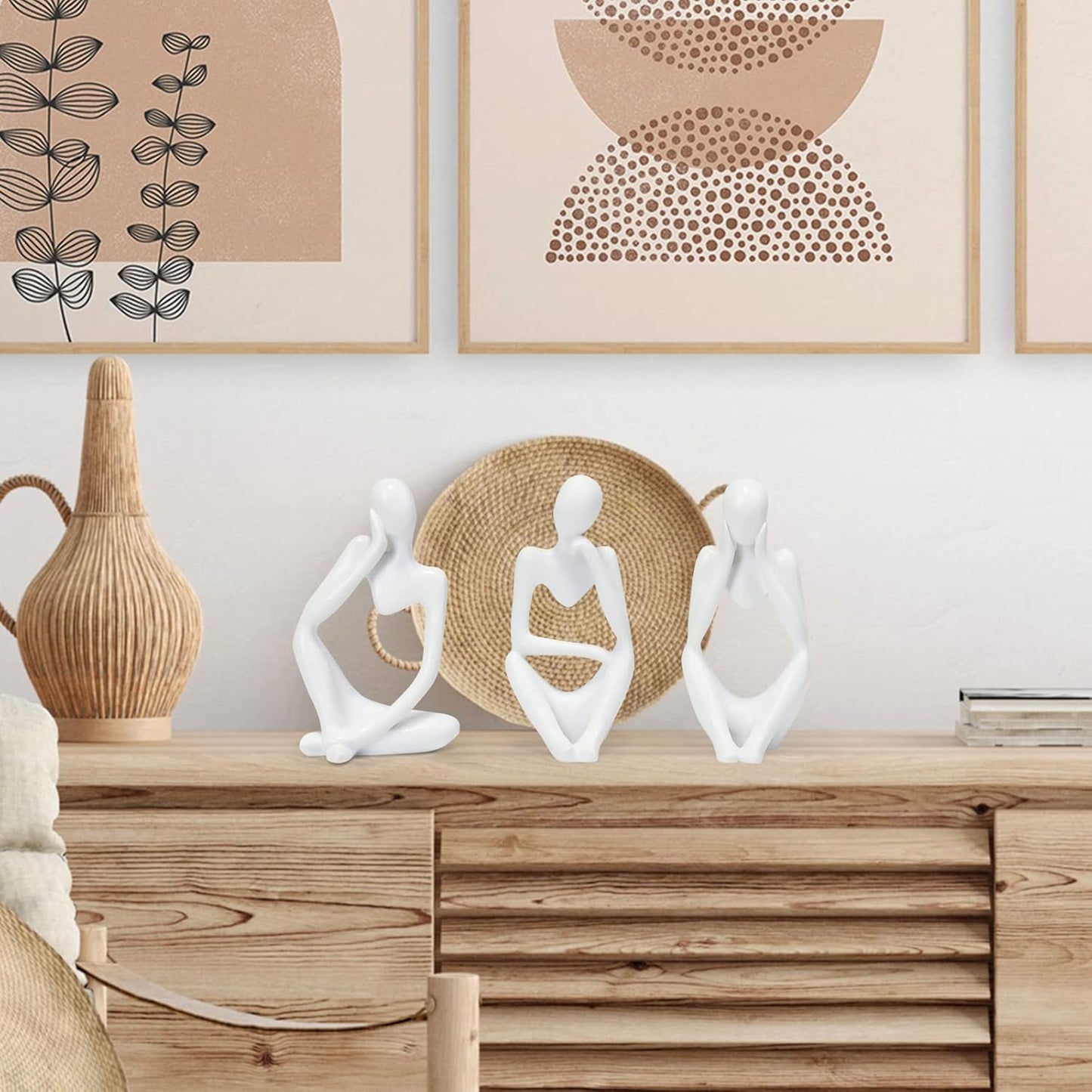 INNOLITES Resin Statue Thinker Style Decoration Abstract Sculptures Collectible Figurines for Home Decor Modern Office Shelf Desktop(White Left)