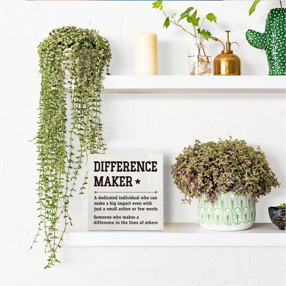 HTBIG Difference Maker Thank You Gifts Office Decor Funny Inspirational Desk Decor Coworker Gifts for Women Men Teacher Boss Day Retirement Rustic Wooden Box Sign for Tabletop Office Bookshelf White