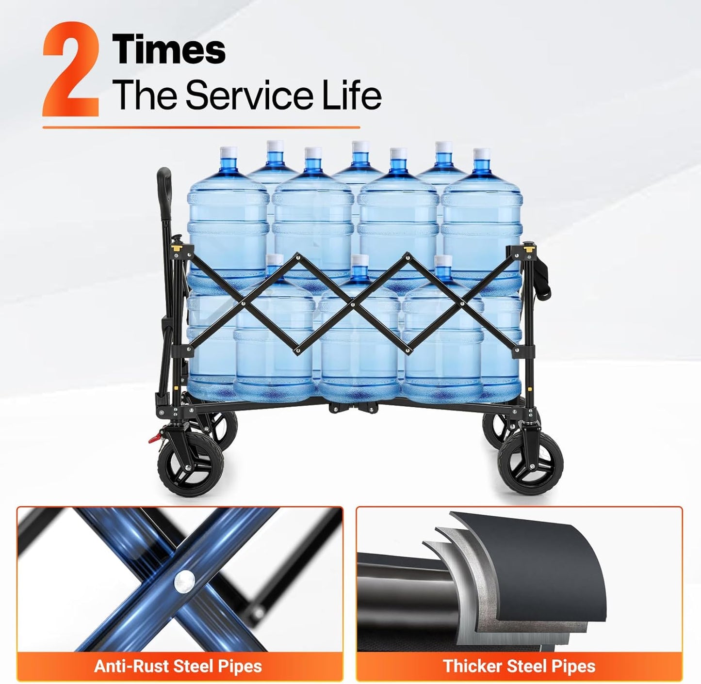 Overmont Ultra-Compact Collapsible Wagon Cart -200L Portable Folding Wagon with All-Terrain Wheels Utility for Beach, Grocery Shopping, Camping, and Gardening โ 330lbs Load Capacity Black