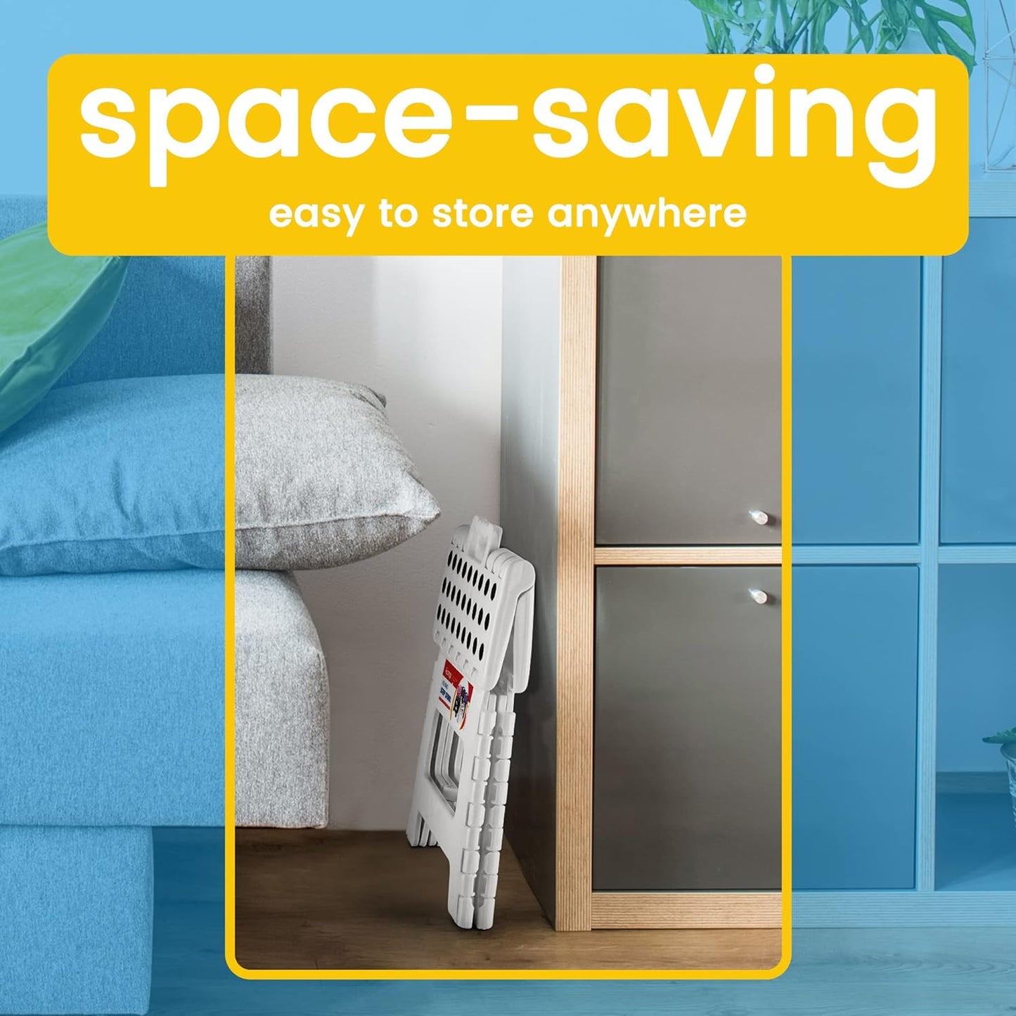 ACSTEP Folding Stool - Portable, Collapsible Plastic Step Stool, 9 Inch, Non Slip, Foldable, for Kitchen, Bathroom, Bedroom (White)