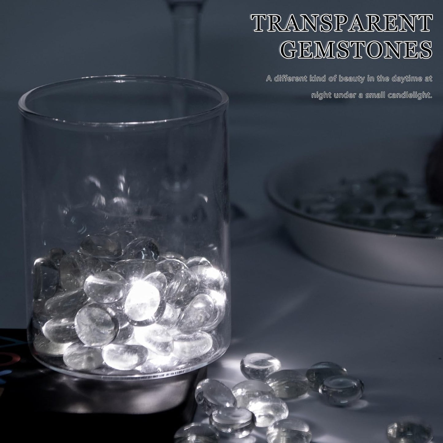 50PCS Mini Glass Gems,Clear Mancala Stones Flat Bottom Marble Beads for Home Decorative Art Craft Vase Filler(0.5"~0.7")