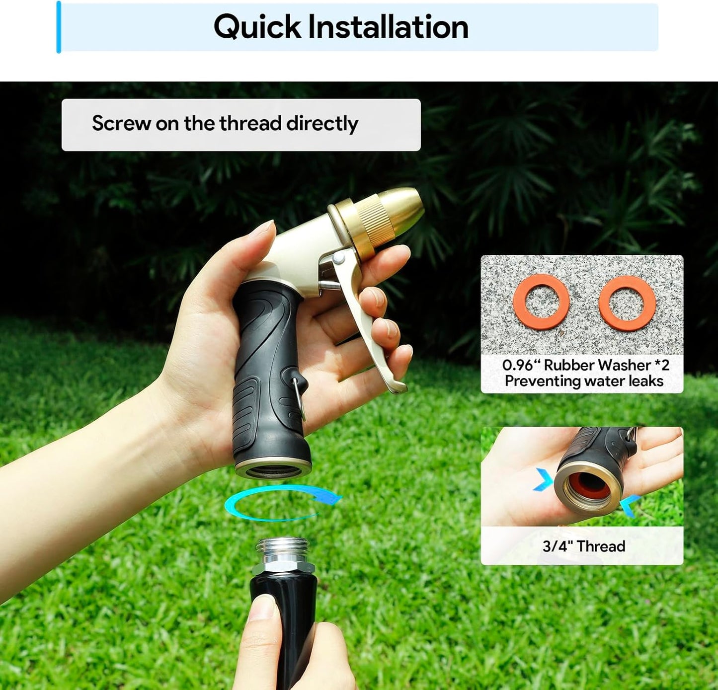 Garden Hose Nozzle Heavy Duty, Metal Hose Sprayer Nozzle with High Pressure, Adjustable Spray Patterns, 3/4" Thread, Suit for Lawn Care, Watering Plants, Car, Pet, Outdoor