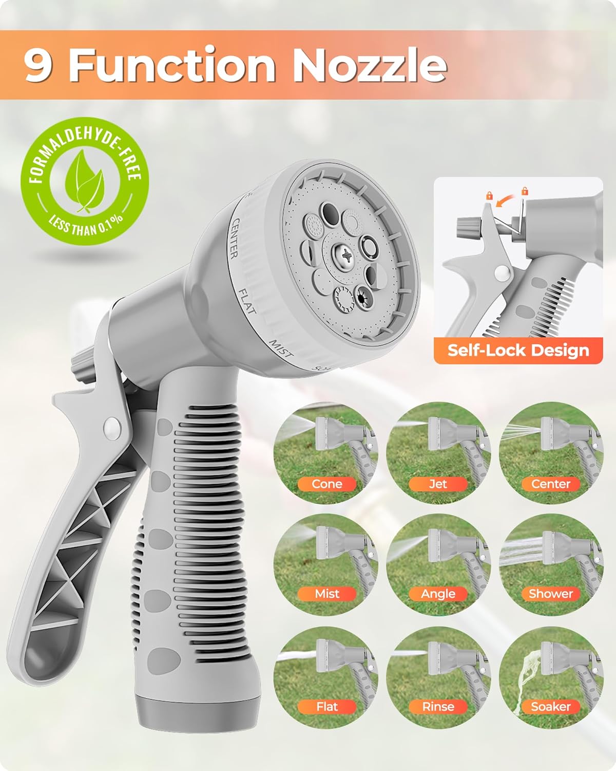 Ayleid Retractable Garden Hose Reel,5/8 in x 100 FT Wall Mounted Hose Reel, with 9- Function Sprayer Nozzle, Any Length Lock/Slow Return System/Wall Mounted/180°Swivel Bracket (Grey)