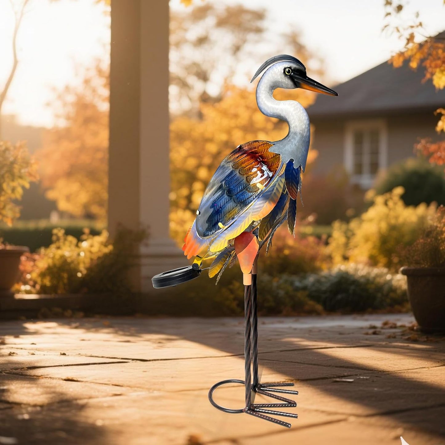 HONGLAND Solar Heron Metal Crane Statue Garden Heron Sculpture, Glass Outdoor Crane Yard Art Coastal Ocean Bird Decor 24 Inch Lawn Ornament for Backyard Porch Patio Decor(Purple)
