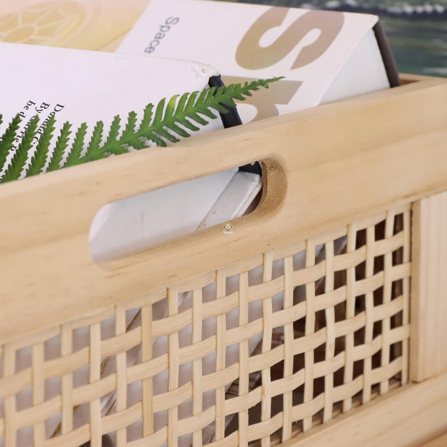 YRMT Wood Storage Crate Basket Rustic Wooden Storage Container for Organizing Decorative Bamboo Box with Handles for Pantry, Shelves Organizer 11.4" x 11.4" x 5" (Natural)