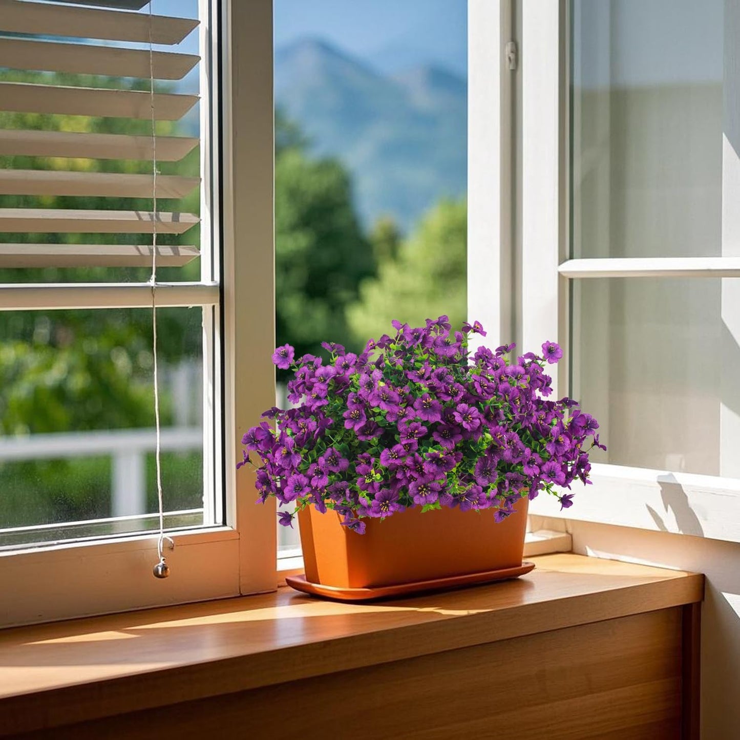 Artificial Fake Flowers for Outdoor Spring Decoration, 16 Bundles Faux Silk Colorful Daisy UV Resistant Realistic for Outside Porch Patio Home Yard Garden Planters Pots Window Box (Purple)