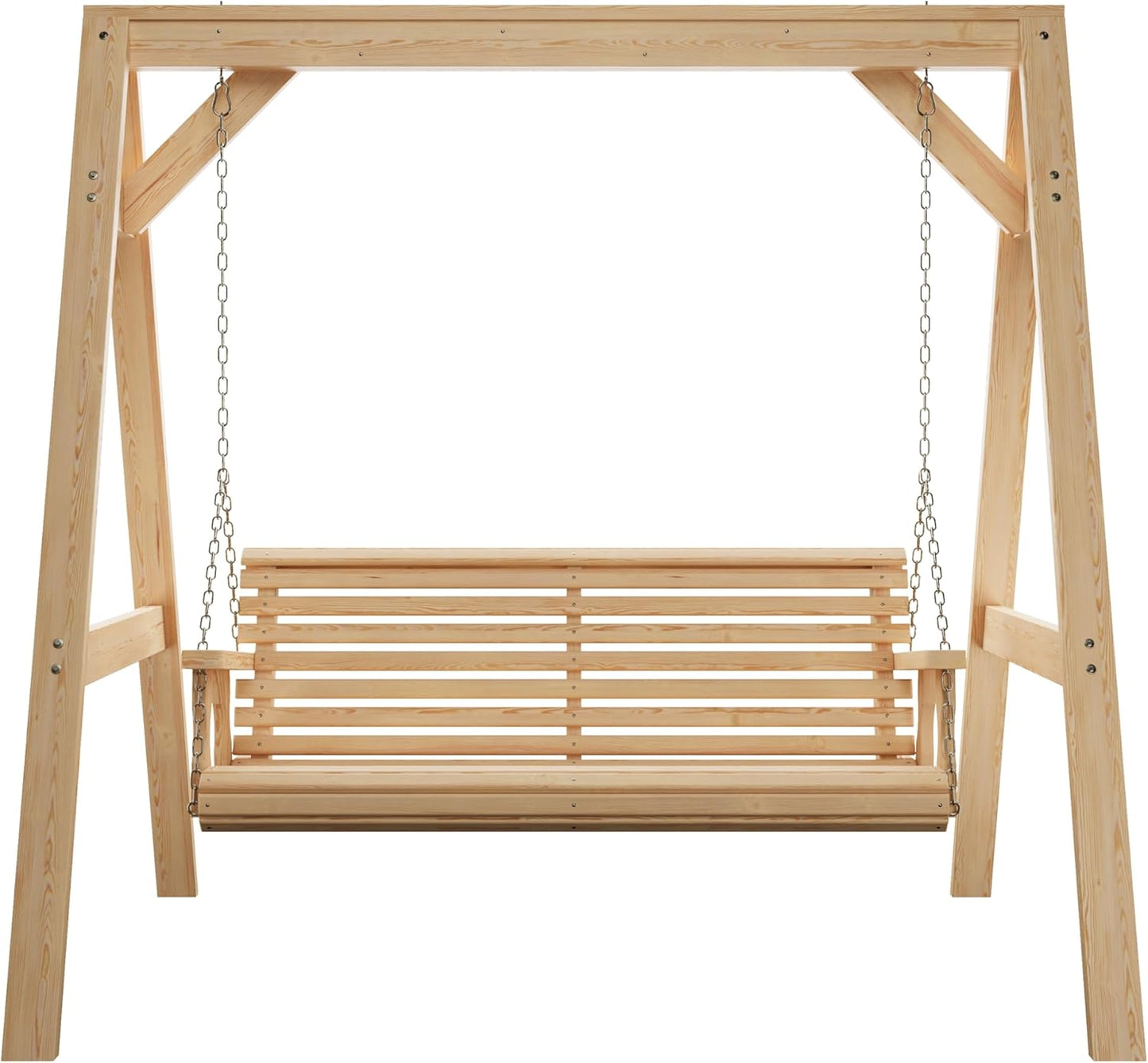 Amish Casual 6 Foot Roll Back Swing with A-Frame Stand in Unfinished - Freestanding Wood Porch Swing for Patio, Yard or Garden