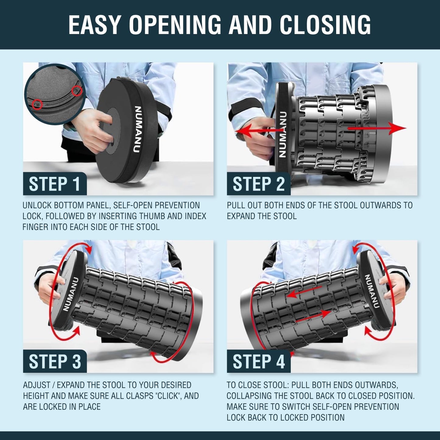 2025 Upgraded Collapsible Stool, Max 620lb, Height Adjustable Retractable Telescopic Seat, Portable Folding Stool, Travel Chair, Foldable Camping Seat or Footrest for Camping & Outdoors, 18" H