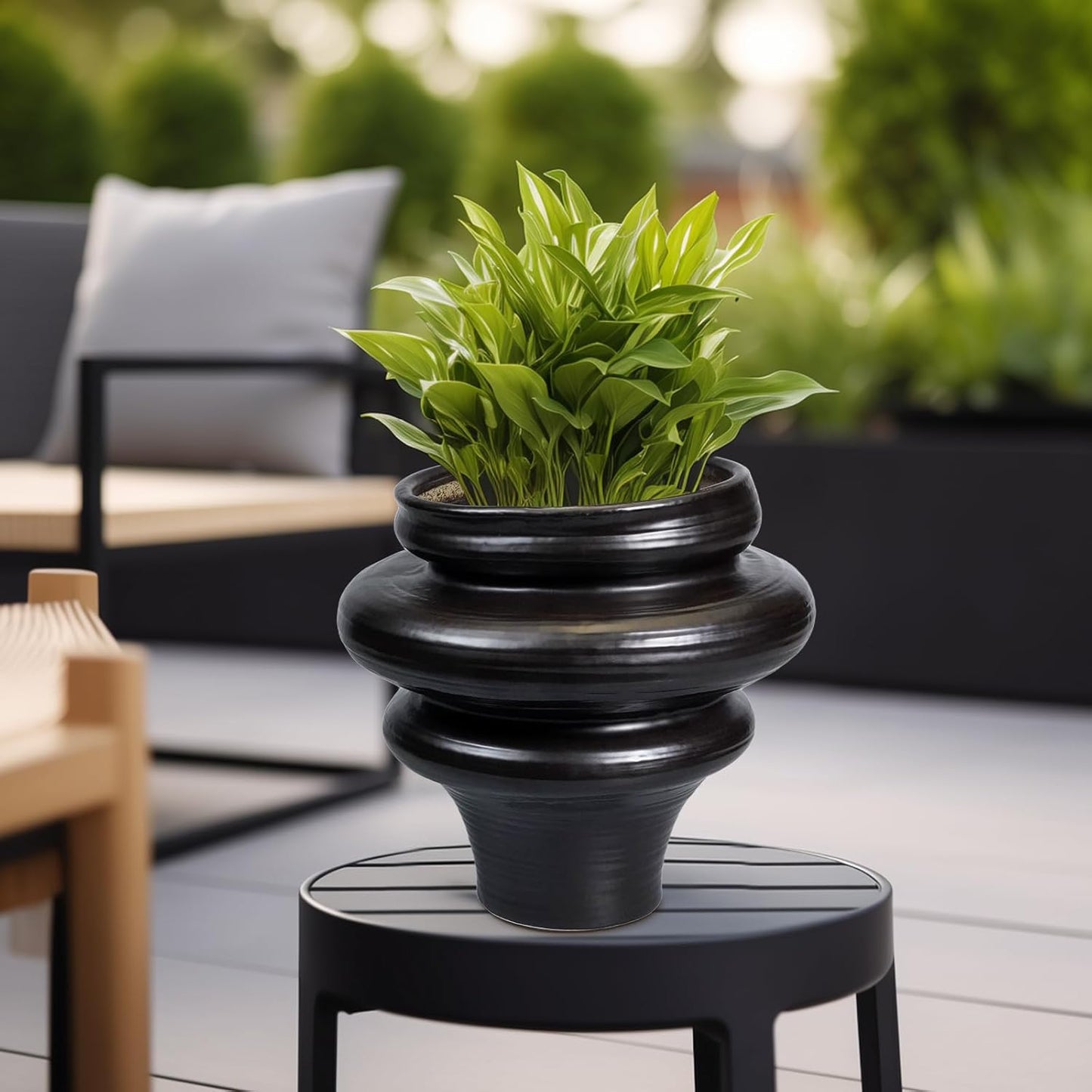 Ceramic Plant Pots 11 Inch - Bonsai Planters for Indoor Plants Outdoor Plants, Pot for Plant with Drainage Hole, Decorative Flower Pots for Home Decor, Gift for Men Women, Black