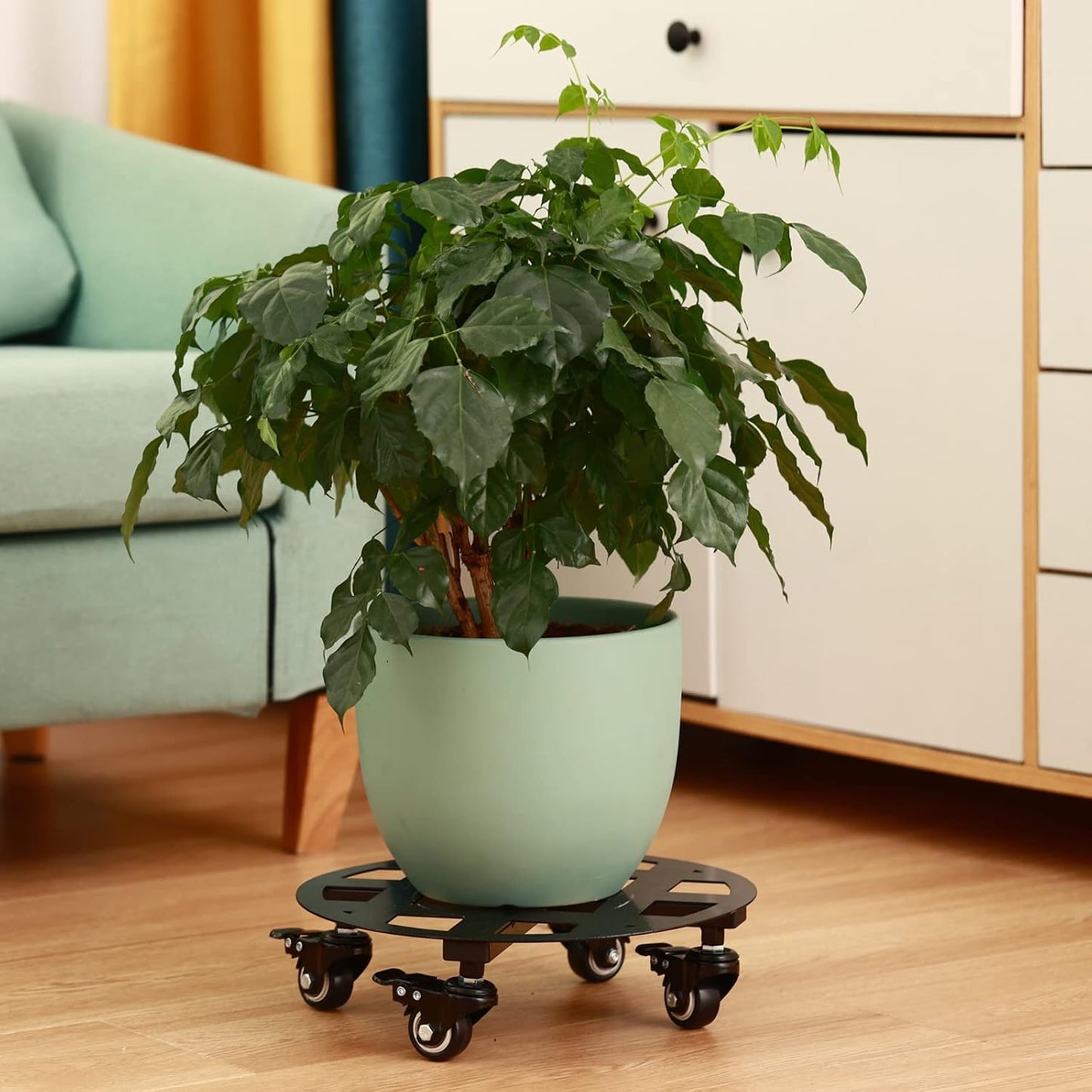 2 Packs 13.6 and 12 inches Large Metal Plant Caddy with Wheels Heavy-duty Round Plant Stands with Casters Indoor Outdoor Flower Pot Mover Roller Base Garden Dolly Coasters Black, Strong Load Capacity
