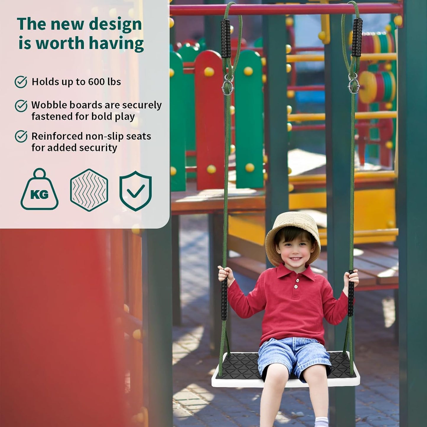 Heavy Duty Swing Seat Non-Slip with Tree Rope Adjustable Swing Set Accessories Replacement for Kids Outdoor Backyard Playground Jungle Gym,Black