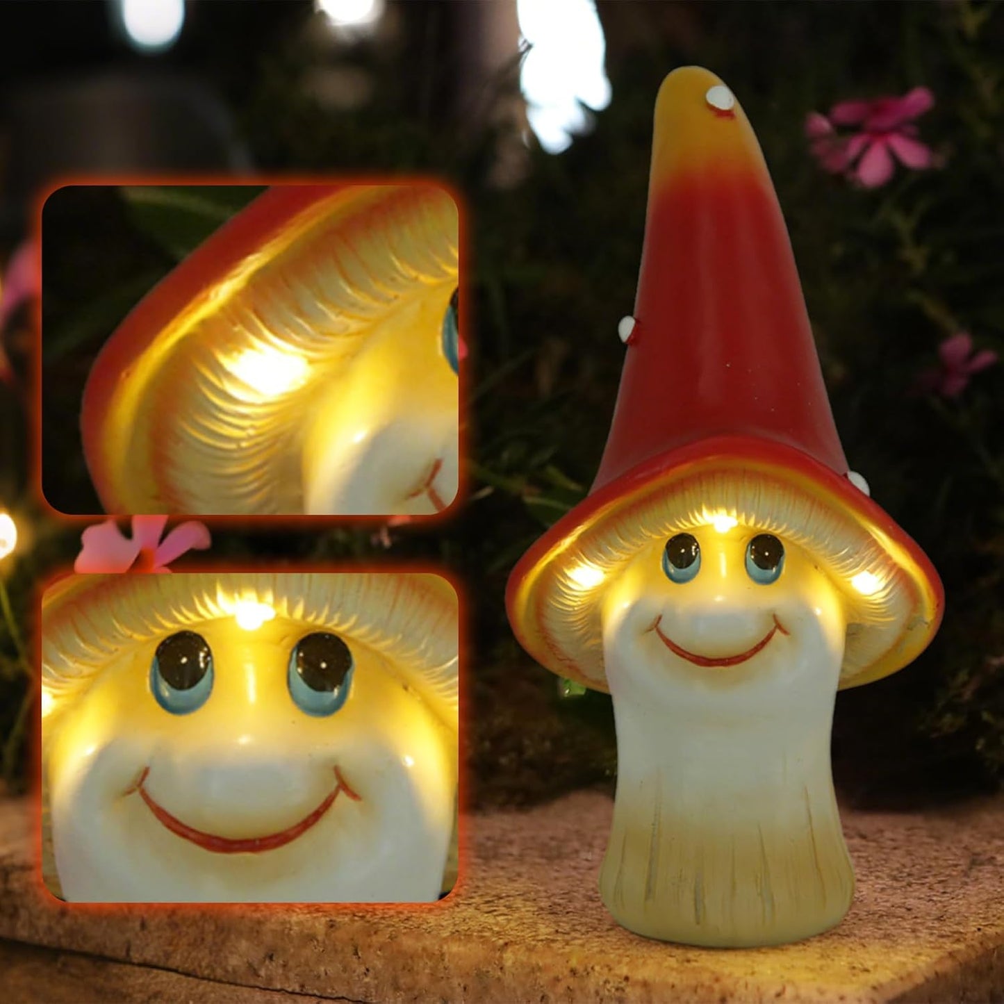 Solar Garden Large Mushroom Decor Outdoor Statue - Mushroom with LED Waterproof Sculptures Lights, Cute Mushroom Pond/Yard Statues Outside Decoration, Home, Lawn, Patio, Resin Fairy Ornament