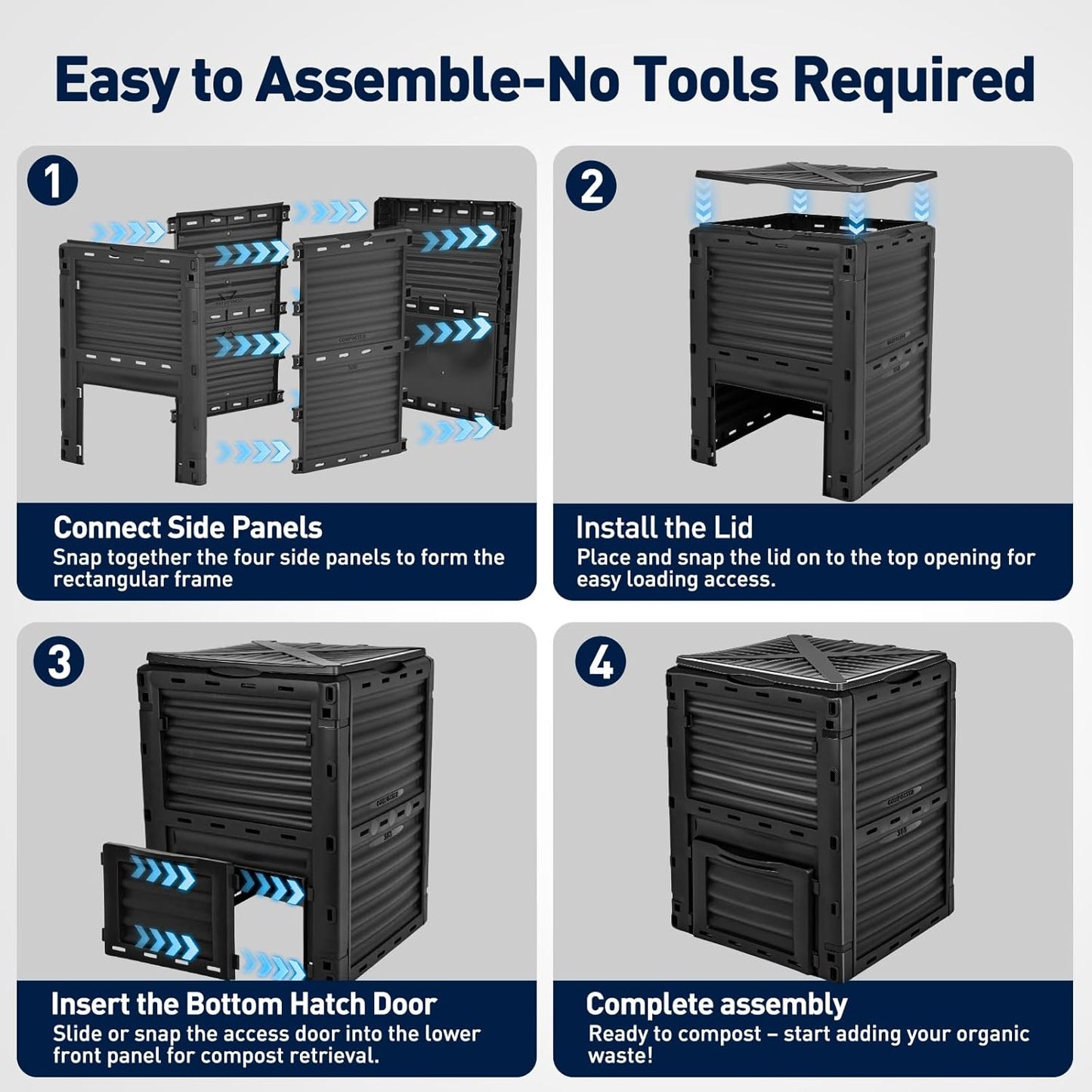 Yesker Outdoor Garden Compost Bin, 80 Gallon BPA-Free Large Capacity Composter for Backyard, Easy Assembly, Fast Fertile Soil Maker, Black