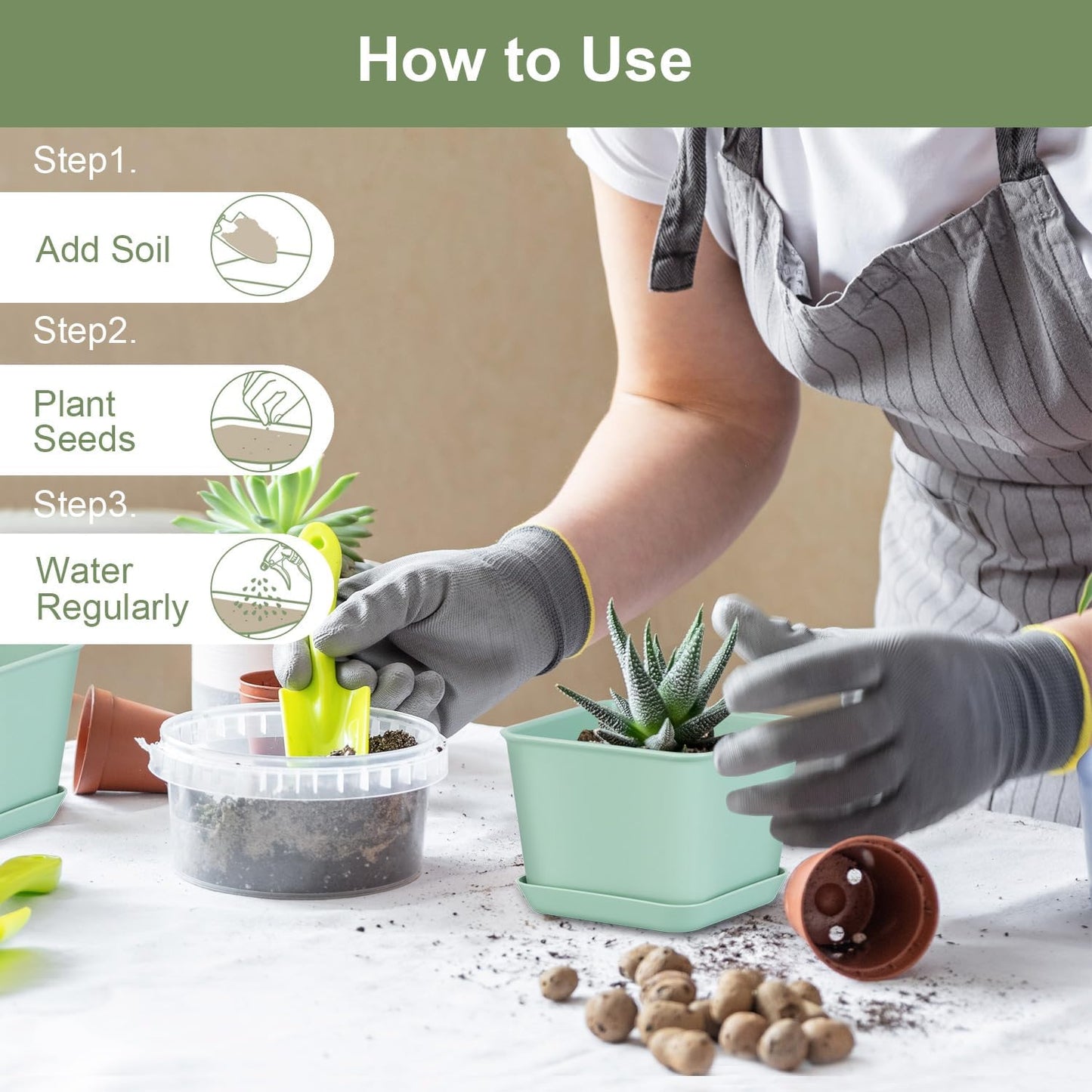 Herb Garden Planter Indoor Kit Pots for Indoor/Outdoor Plants 4 Packs Windowsill Plant Pots with Drainage and Tray, Window Pot for Indoor Plants (Green)