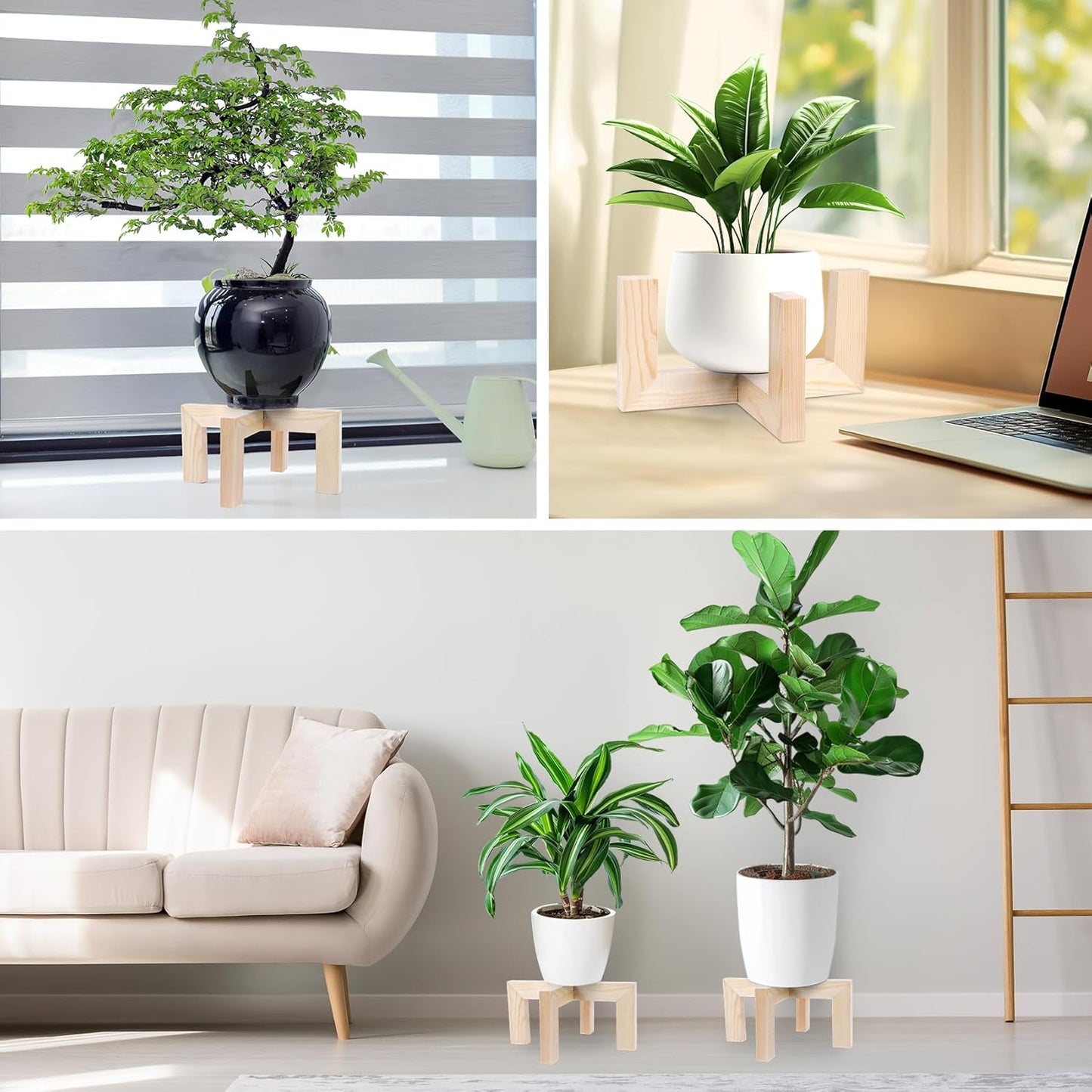 Plant Stand, Indoor/Outdoor Wood Plant Holder, Single Flower Pot Stand, Sturdy Planter Stand, Fit 5-12 Inch Pots