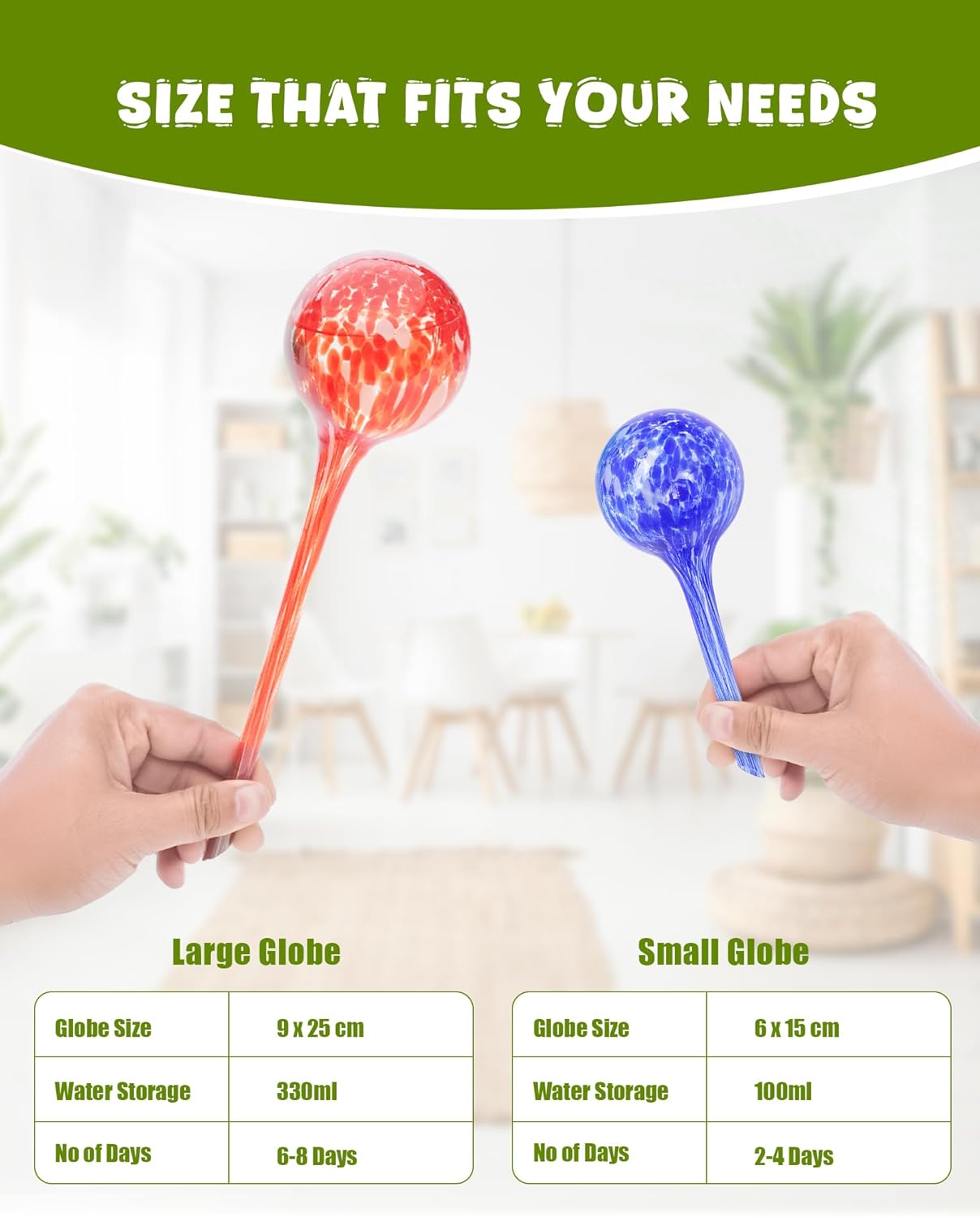 Iridescent Self Watering Globes, Glass Rainbow Plant Watering Globes, Self Watering Planter Insert, Automatic Plant Waterer Indoor (Large-6 Pcs Multi-Color, Large)