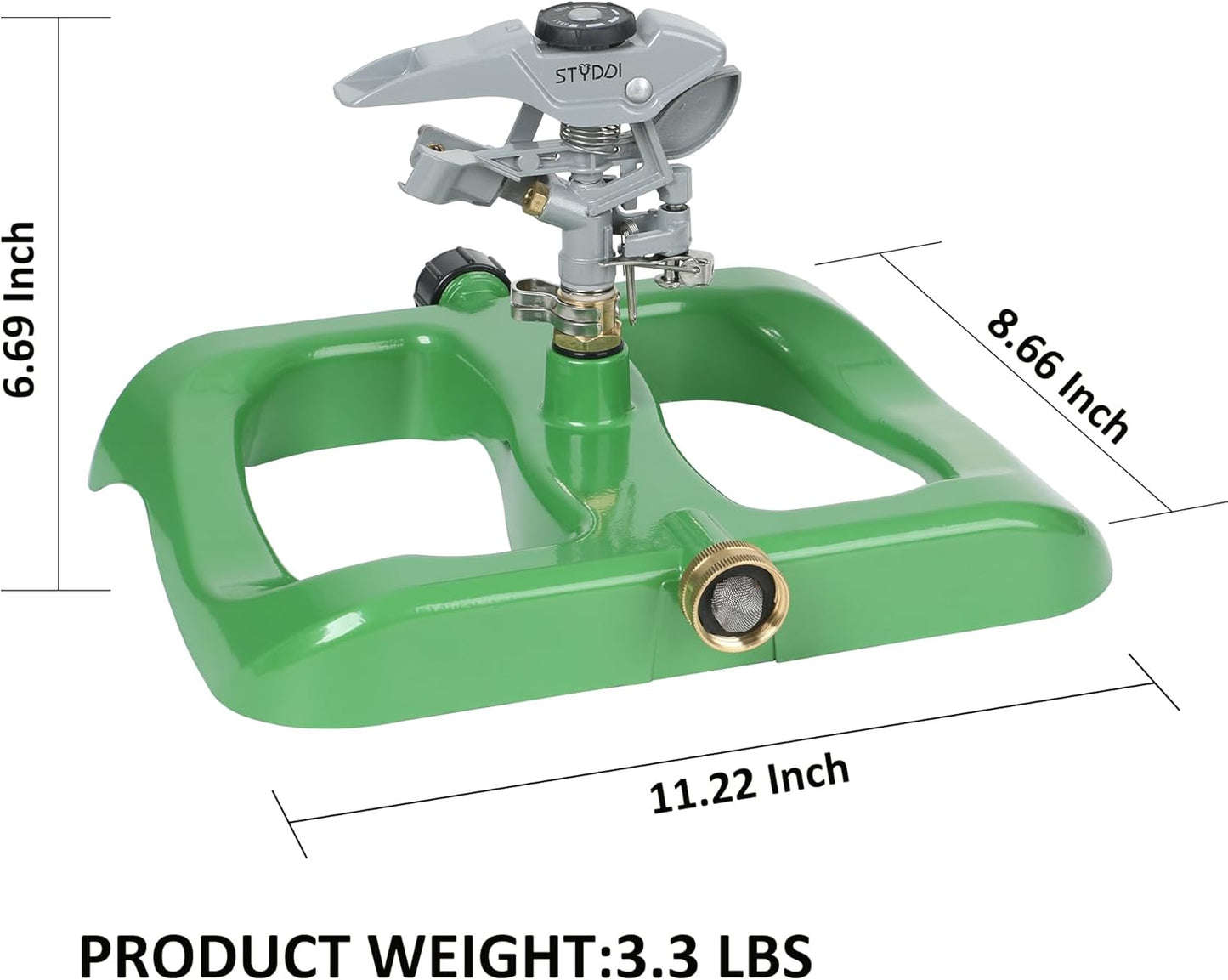 STYDDI Deluxe Pulsating Impact Sprinkler with Heavy Duty Metal Base, Pro Metal Adjustable Circular Water Sprinkler for Medium to Large Lawn, Yard, Garden and Large Areas, Coverage up to 6,360 Sq. ft