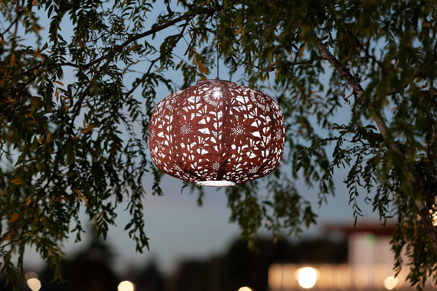 Allsop Soji Stella - Floral Punch - Square Sunflower - 11" Outdoor Solar Lantern - Clay