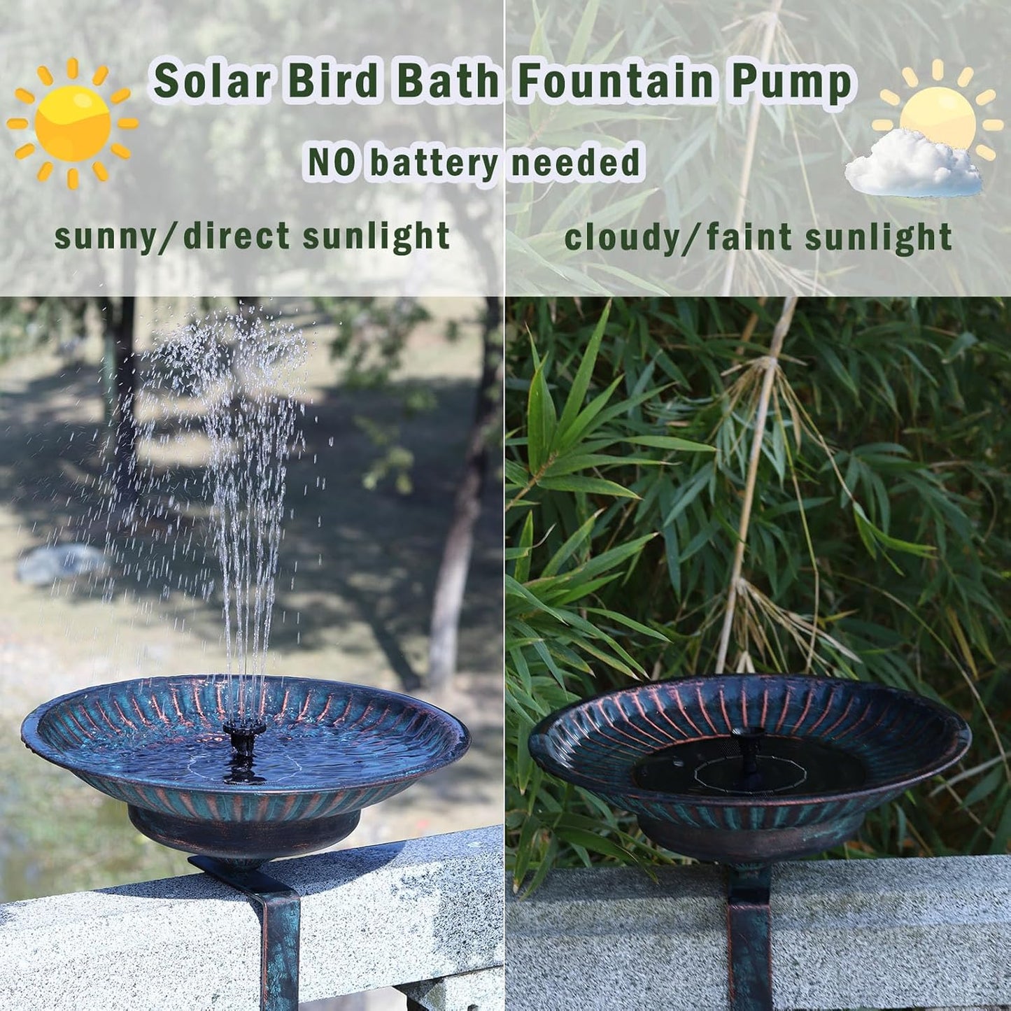 Solar Bird Bath,Deck Bird Bath with Solar Fountain,Metal Bird Bath Bubbler,Deck Mounted Bird Bath,Adjustable Sturdy Balcony Bird Bath,Patio Garden Decor