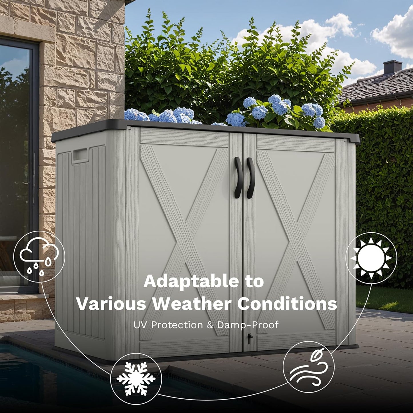 Greesum Outdoor Storage Cabinet, 25 Cu.Ft Deck Box Without Shelves, Waterproof Plastic Storage Bin for Patio Cushions, Gardening Tools, Lockable and Sidehandles, UV Resistant, Beige