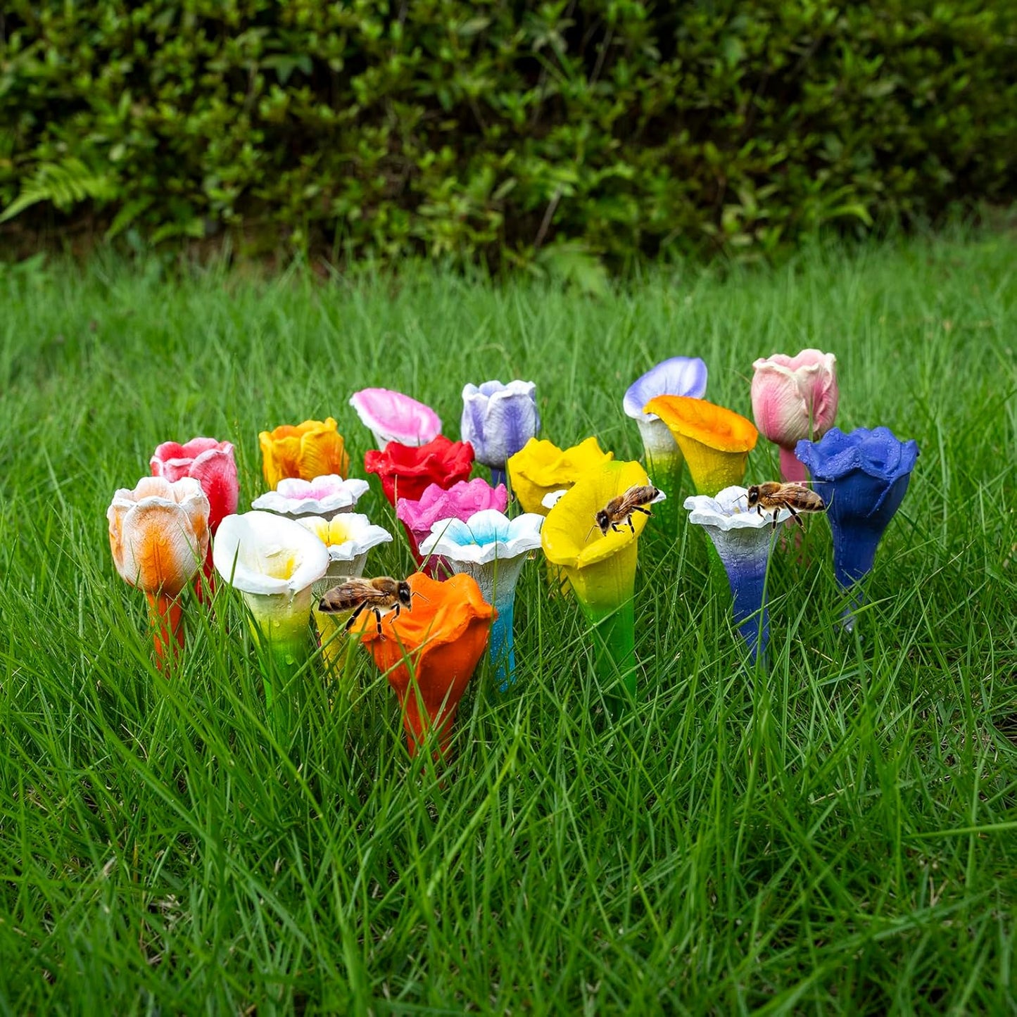 Drinking Cups for Insect, Water Station Flower Decor for Garden, Backyard, Porch, Balcony | Water Feeder for Bee, Butterfly, Ladybug, Wasp and More (Multicolor, Tulip + Lily)