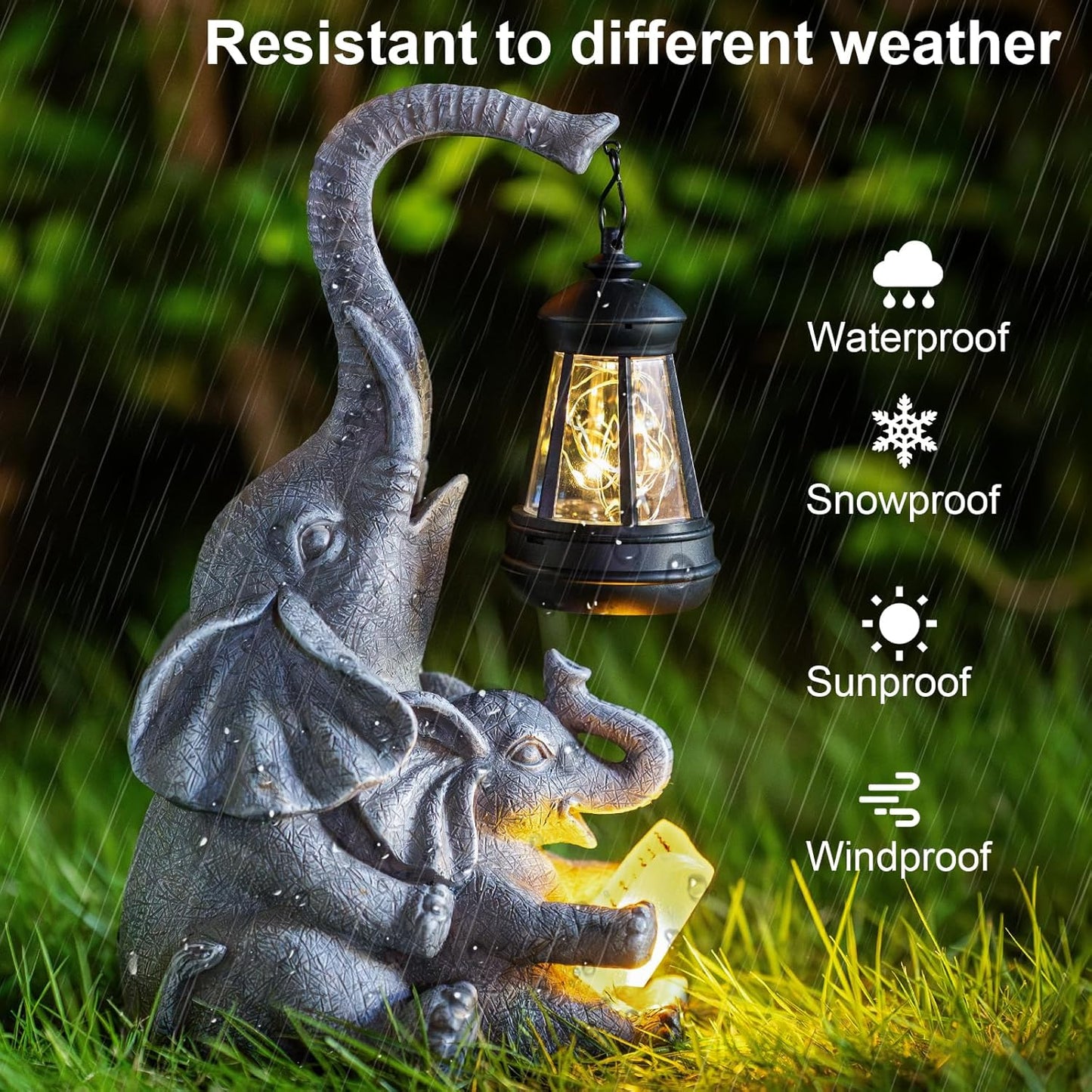 Solar Elephant Statue Lights Outdoor Garden Decoration, Elephant Statue with Solar Lantern Outdoor Decoration for Mother Women Birthday Gift-Courtyar Balcony Lawn Decor