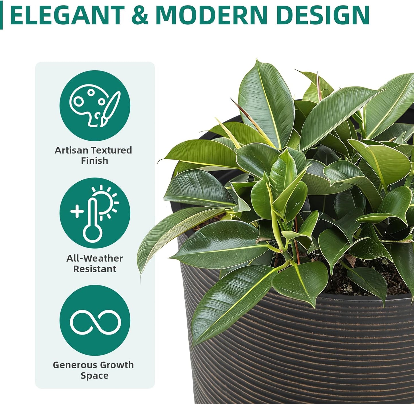 23.5" H Tall Planters, 2-Pack Taper Large Flower Pots for Indoor Outdoor Use, UV-Protect PP Plant Container for Garden Patio Yard Balcony Porch or Home Decor, Bronze Vertical Stripes Texture