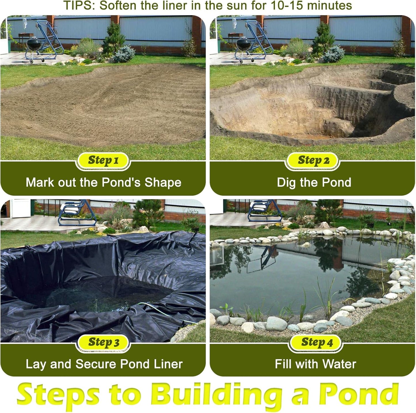 7 x 10 FT Pond Liner, 20 Mil Pond Liners for Outdoor Ponds, HDPE Pond Liner Easy Cutting Puncture Resistant, Pond Liners for Water Garden Fountain Waterfall, Koi Fish Aquaculture Pond