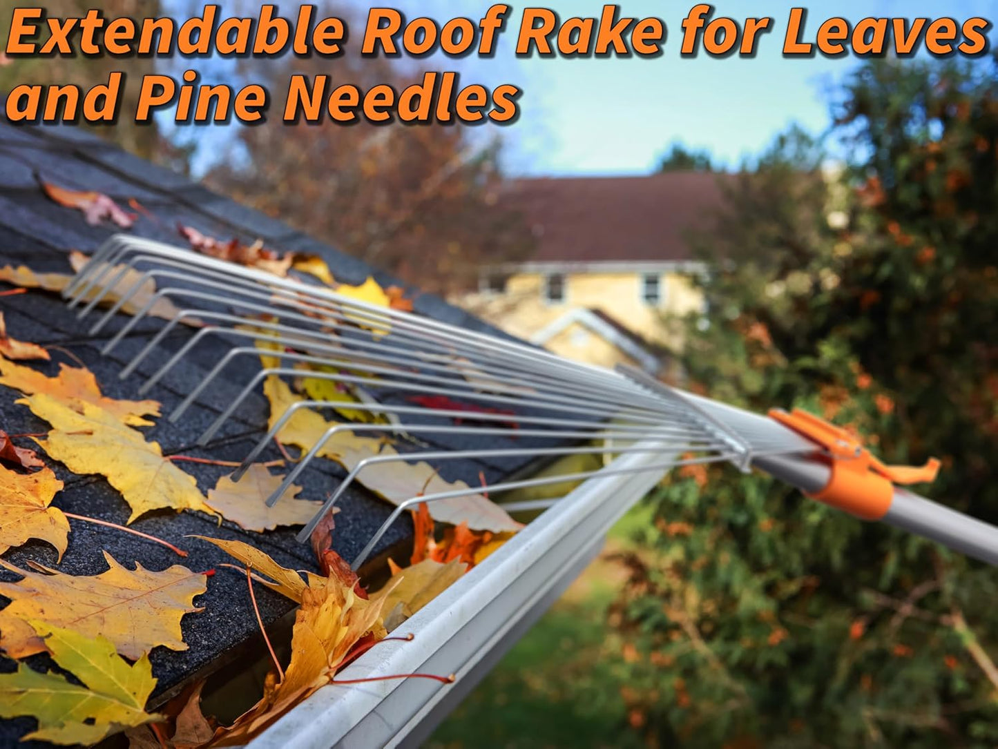 5-30 Telescoping Roof Rake 36 ft Reach // Collapsible Roof Rake for Leaves and Pine with Extension Pole // Roof Cleaning Tool for Gardening and Lawns // High Reach Adjustable Metal Leaf Raker