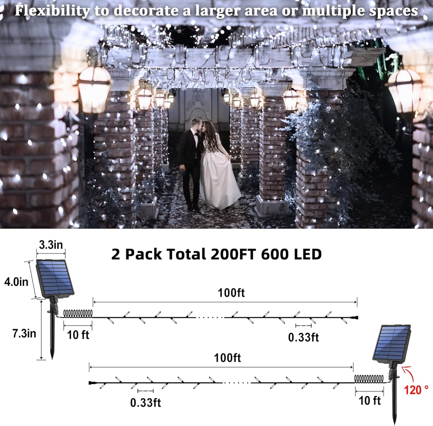 2-Pack 200FT Solar String Lights for Outside, 600 LED Extra-Bright Solar Light Outdoor with 19 Modes & Timer, Waterproof Fairy Solar Lights for Garden Patio Tree Christmas Decorations (Cool White)