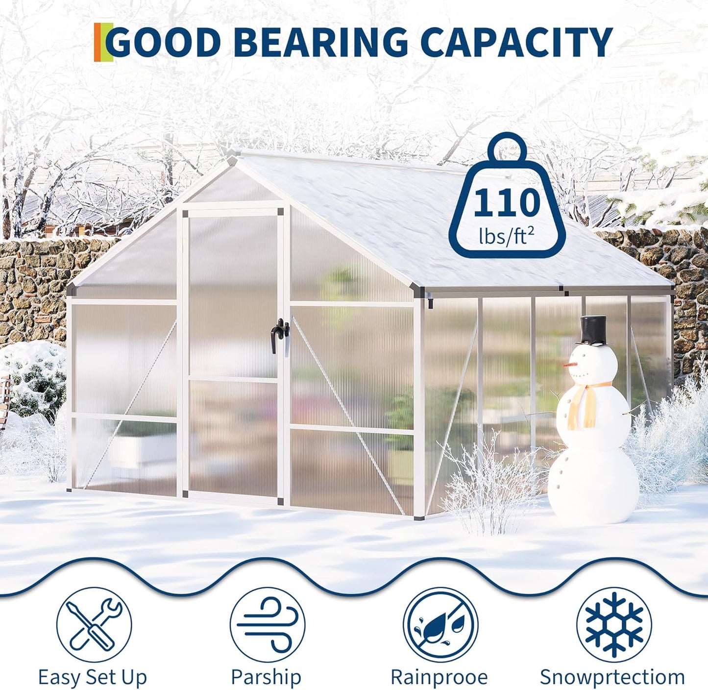 8x10 FT Greenhouse for Outdoors, Polycarbonate Flower Greenhouse with Roof Vent, Push-Pull Lockable Door, Aluminum Walk-in Greenhouses for Outside Garden Backyard, Patio, Lawn, Silver