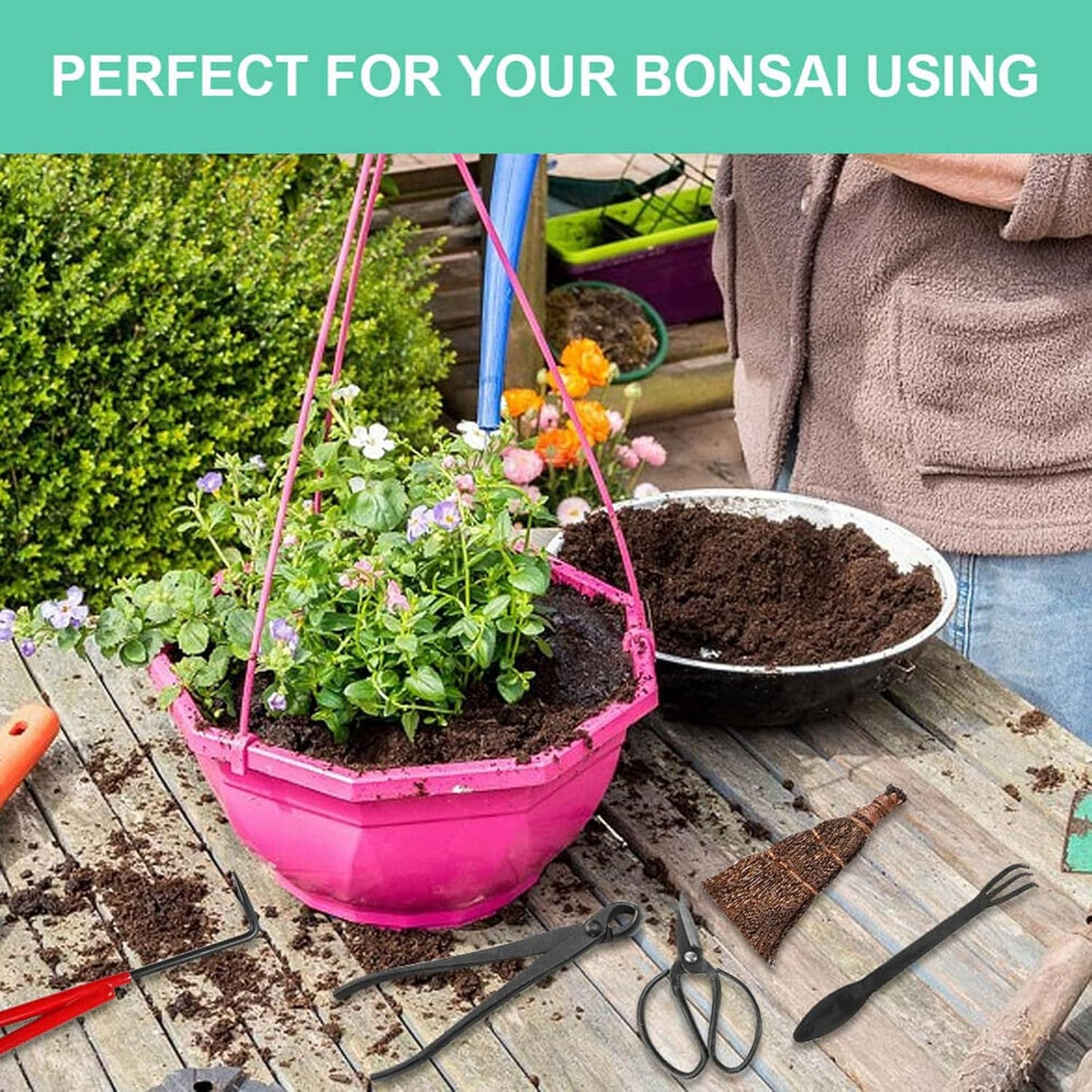 Voilamart 12 Pcs Gardening Bonsai Tool Sets Carbon Steel Garden Plant Trimming Kit Scissor Cutter Shear Heavy Duty Nylon Case Outdoor Entrenching Tools