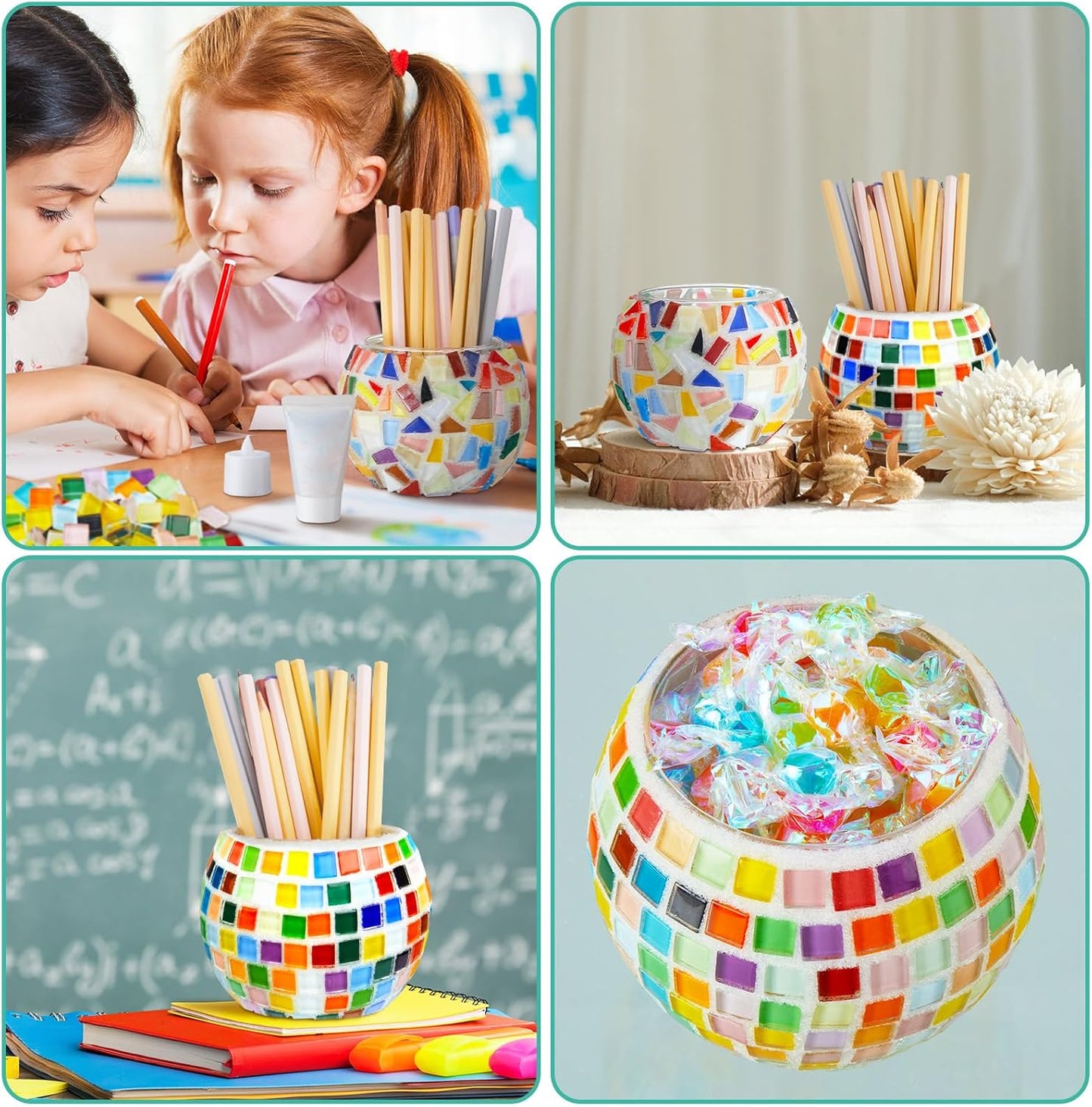 2 Set Glass Mosaic Candle Holder Kit Include Tea Light Holder, Glass Mosaic Tiles DIY Crafts Creativity Handmade Artwork for Adults Home Lighting Decor(Rainbow Theme)