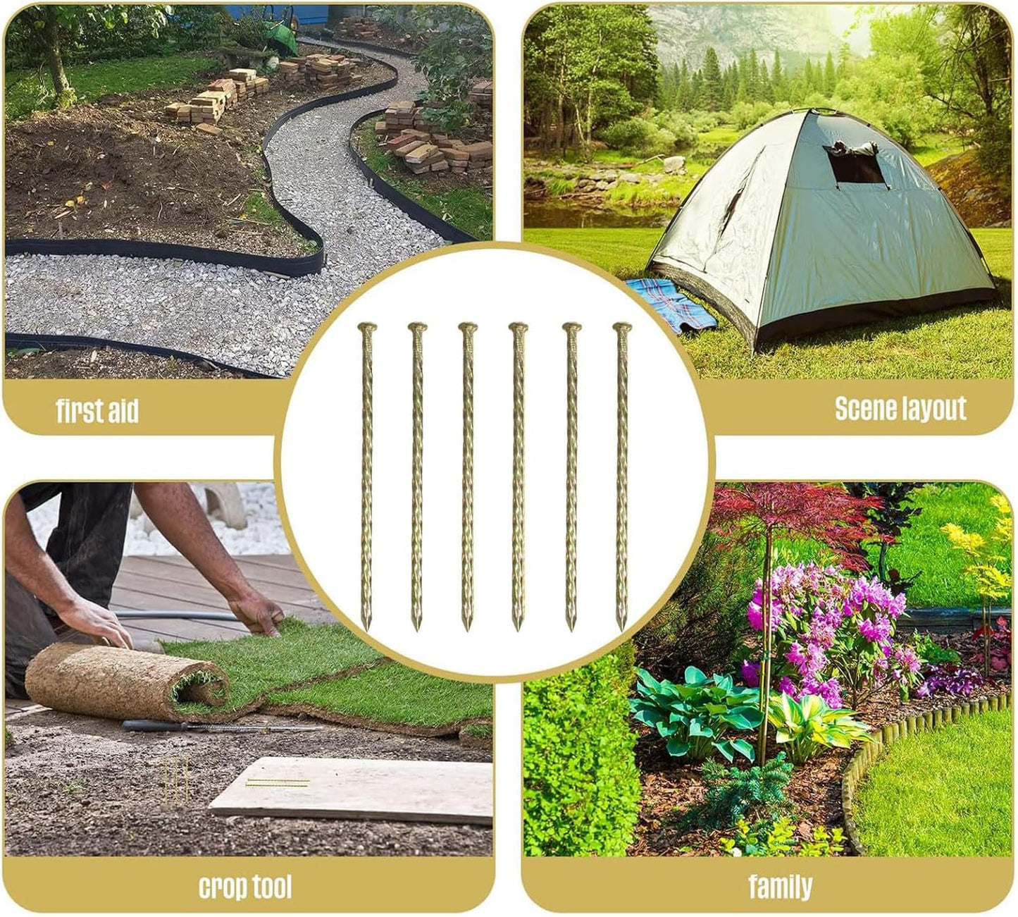 12 Inch Landscape Stakes,Galvanized Metal Garden Stakes,Metal Edging Anchoring Spikes for Artificial Turf, Paver Edging, Weed Barrier, Tent, Camping, Carpentry,( 20 Pack)