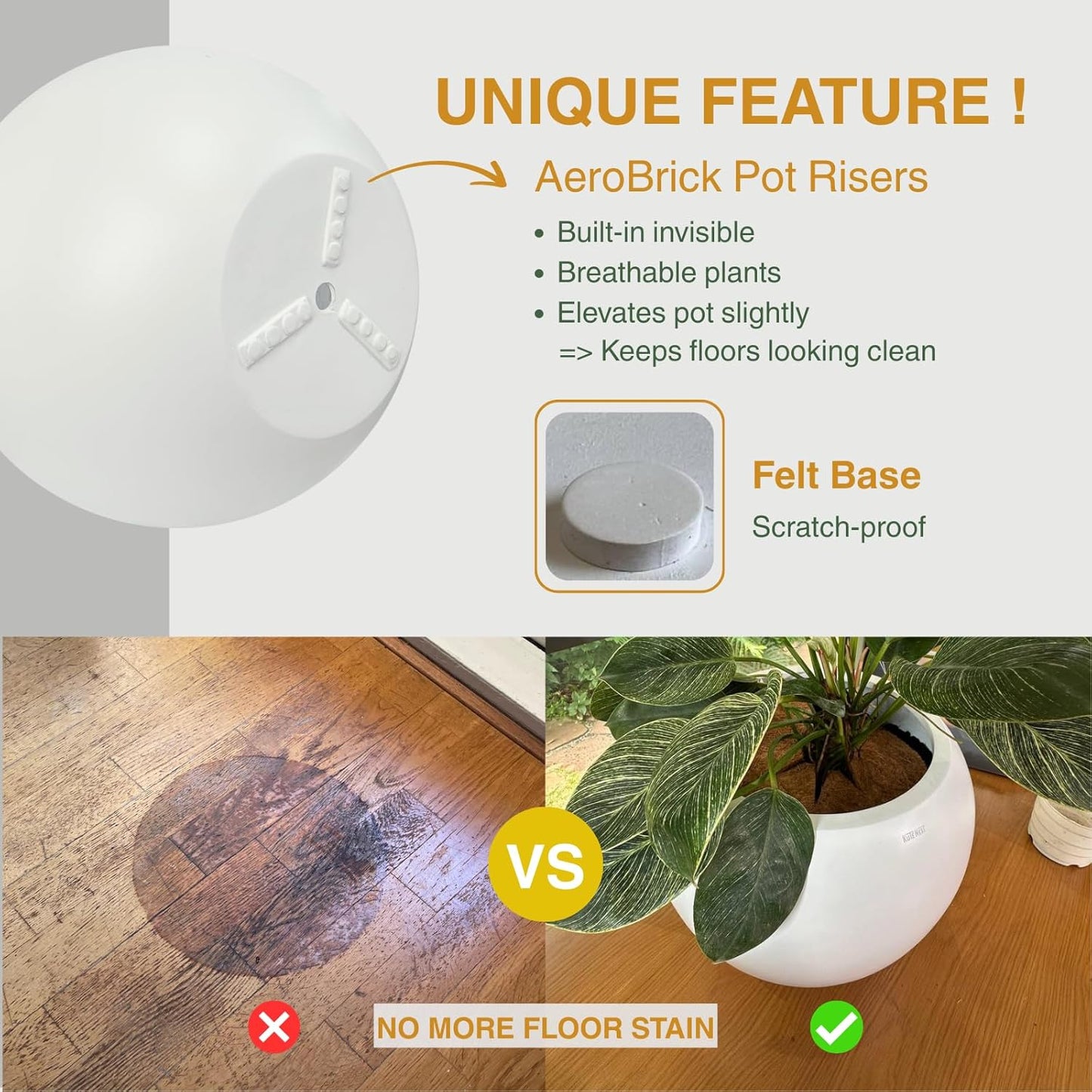 12.8" H x 16" D Globo Fiberstone Round Planter with Drainage Hole, Weather Resistant, Smooth Finish, Planters for Indoor Plants & Outdoor, 2 Extra Coco Mats (Kilim Beige, 10.7" Pot Opening)