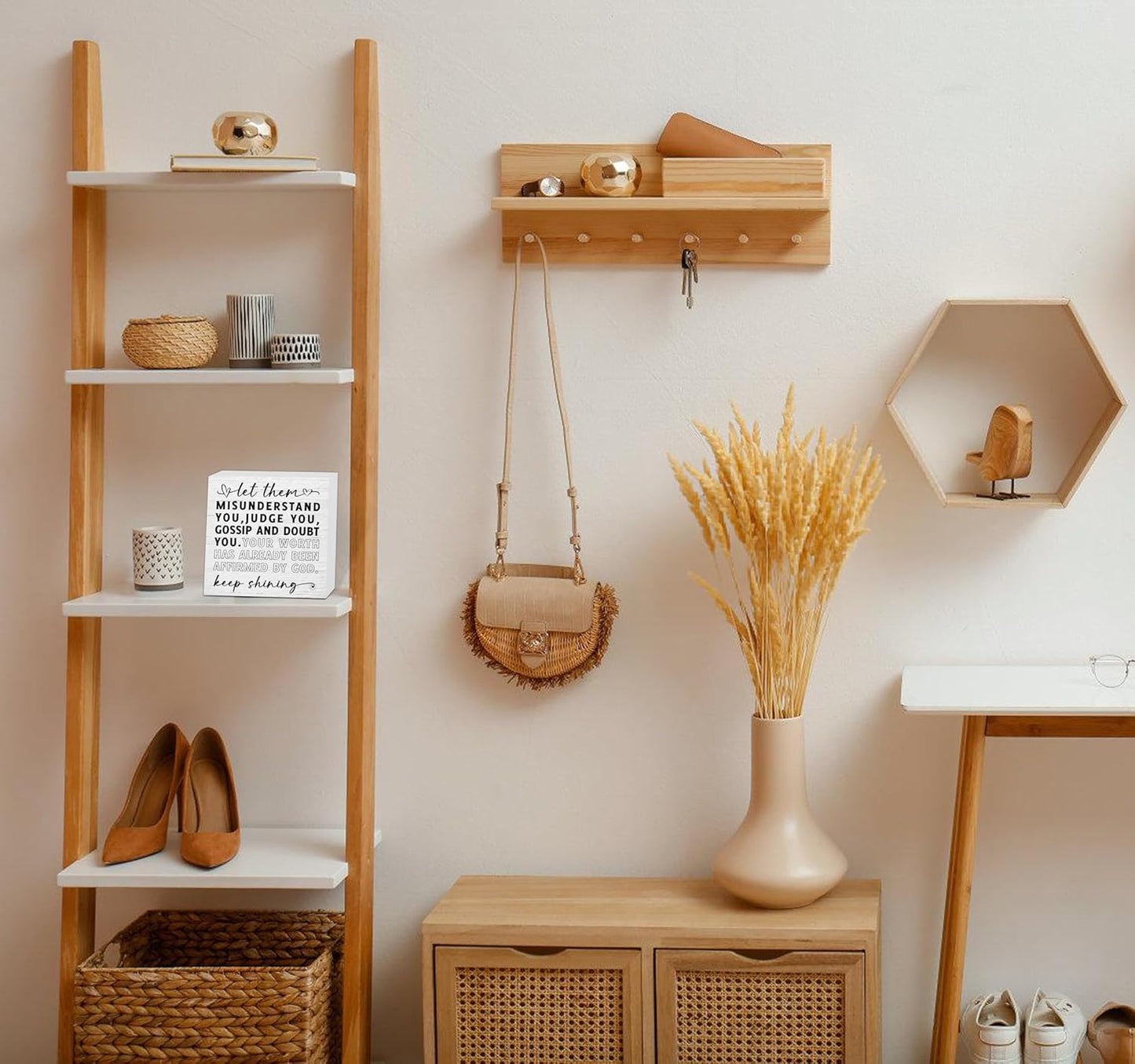 Let Them Wooden Sign, Desk Decorations For Women Office, 5x5 Inch Farmhouse Funny Office Decor Wood Box Sign, Desk Shelf Cubicle Accessories, Appreciation Gifts for Coworkers Boss, 09