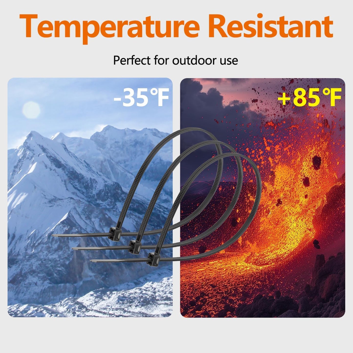 14 inch Black Zip Ties (1000 Pack), 2025 New Patented Design, 85 LBS Tensile Strength, Self-Locking Nylon PA66 UV Resistant Cable Ties for Indoor and Outdoor Use