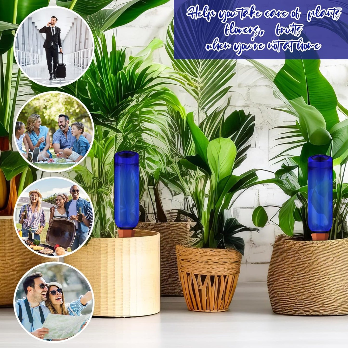 3 Sets Plant Watering Devices Terracotta 26 oz Self Watering Spikes Plastic Wine Bottles Slow Release Vacation Insert Automatic Plant Pot Waterer Device for Indoor Outdoor Garden