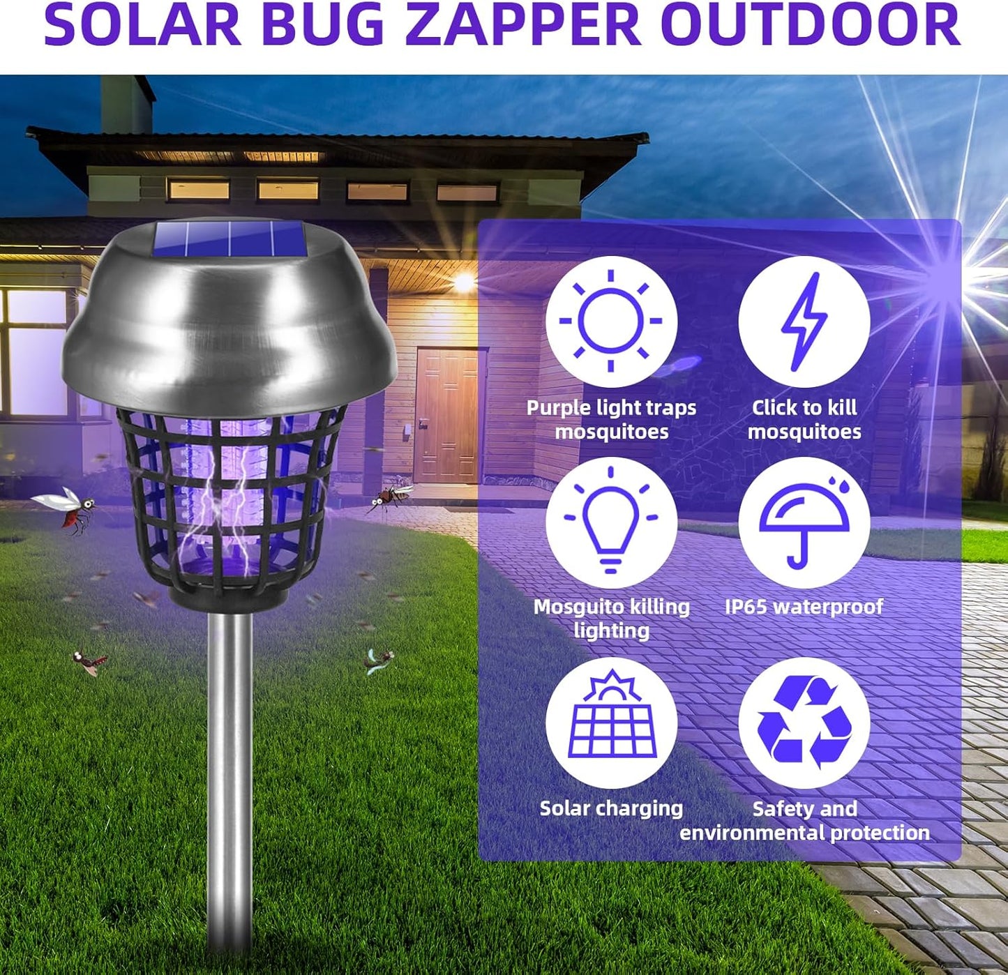 2025 Solar Bug Zapper Outdoor, Mosquito Killer Gnat Zapper, Waterproof Fly Traps for Bug Fly Gnat Small Flying Insect, Mosquito Repellent for Patio Yard Garden Farm(4Pack)