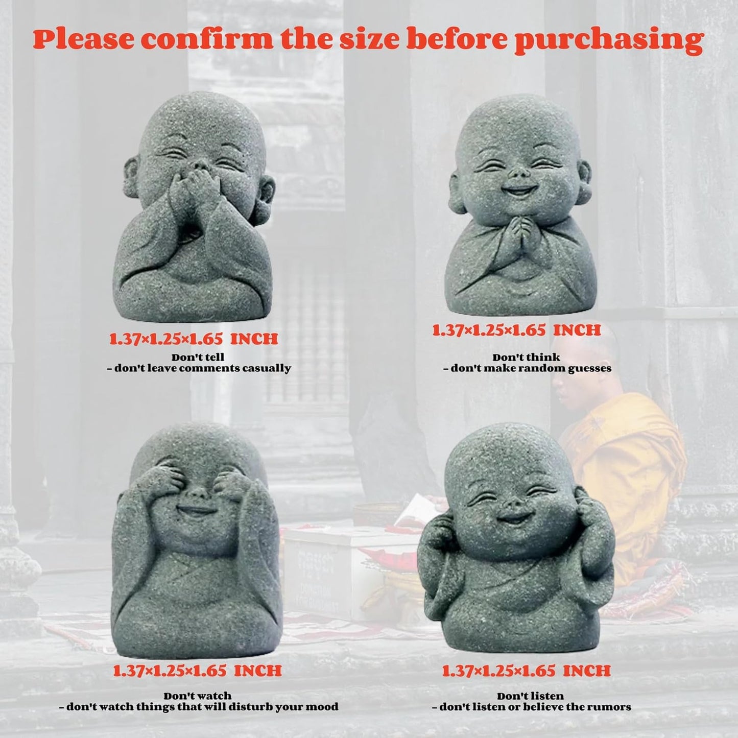 4-in-1 Buddha Statue Set for Spiritual, Feng Shui, Zen and Indoor/Outdoor Decor - Cute Buddha Statue for Home, Aquarium and Asian Garden Decor. with Amulet