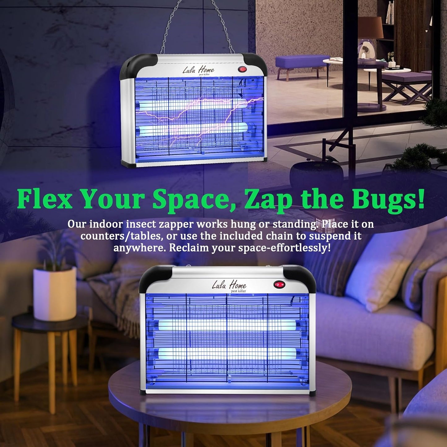 Lulu Home Electric Bug Zapper, Aluminium Indoor Insect Killer for Mosquito, Bug, Fly with Powerful 2800V Grid 20W Bulbs