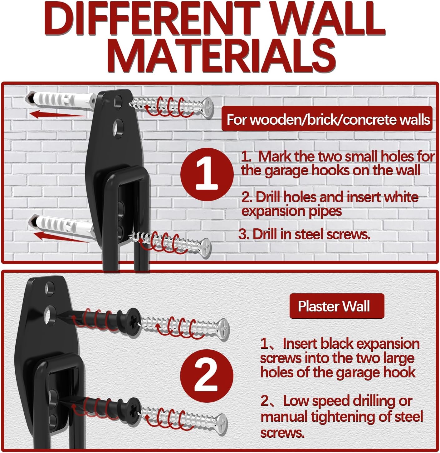 3-H Large Garden Hose Holder Wall Mount 4 Pack,Solid Steel Hose Hanger,Water Hose Holders for Outside,Perfect for Hanging Outdoor Air Hose,Ropes,Pipes,Garden Tools,Ladders,Bikes,Bulk Items(Red)